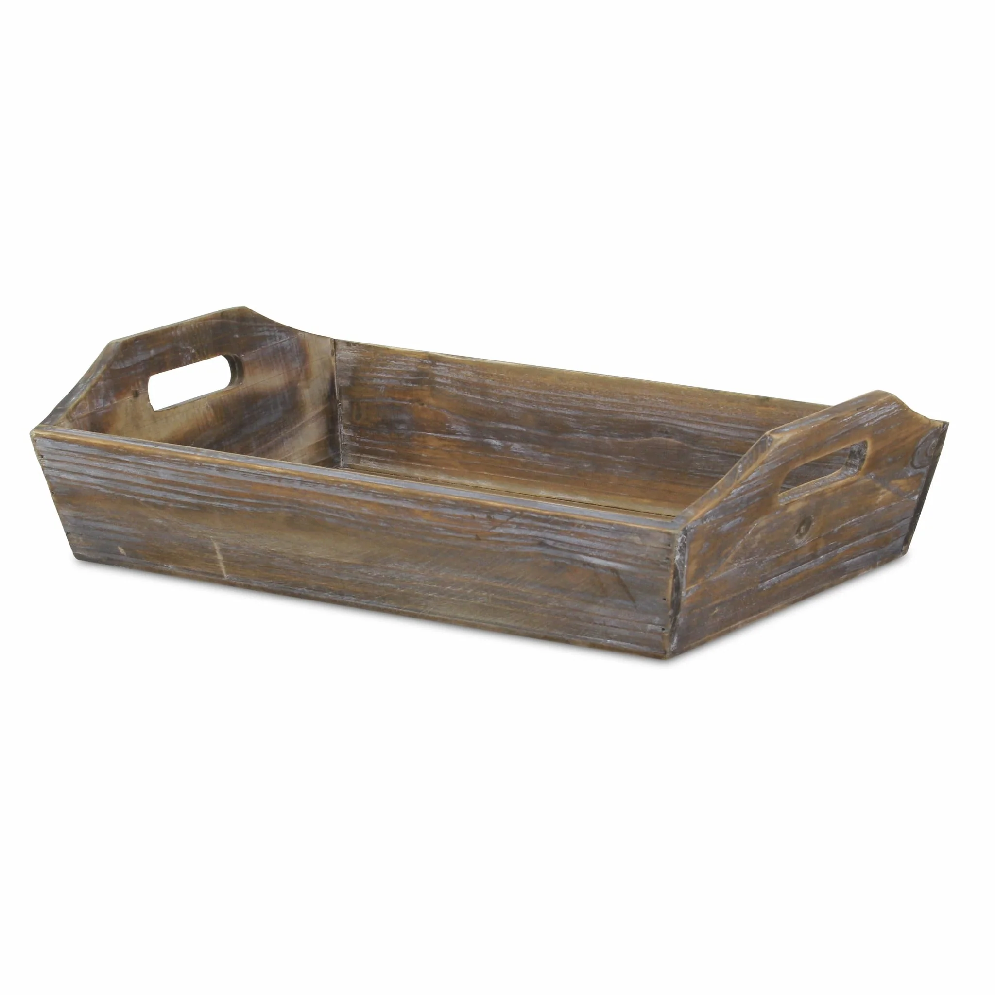 Dark Brown Finish Wood Serving Tray with Handles - 24 W x 17 D x 8 H