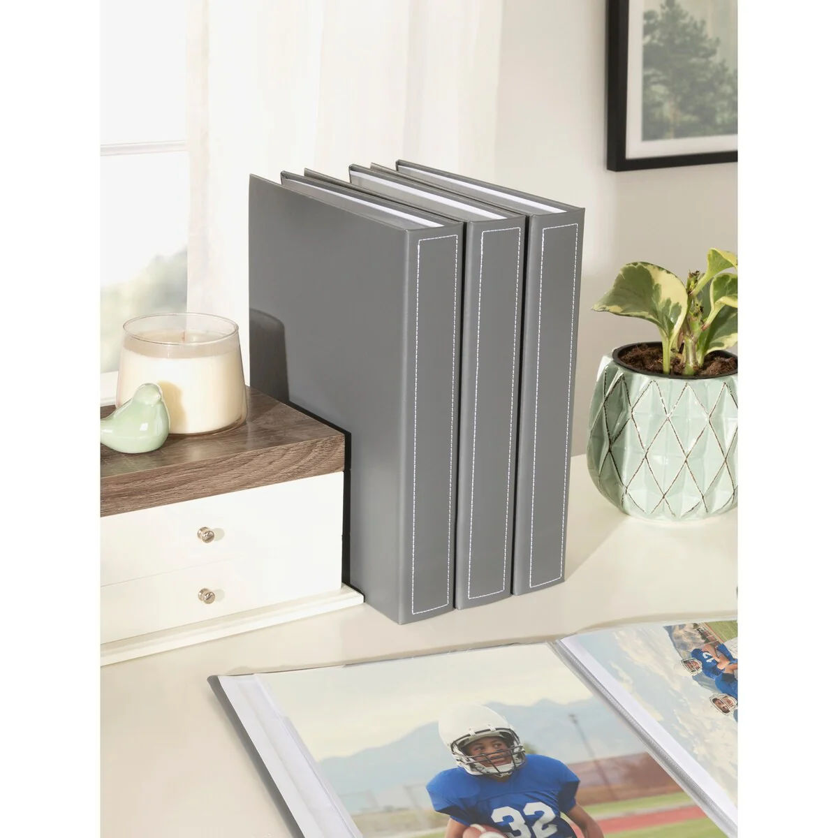 DesignOvation Debossed Black Faux Leather Photo Album (Pack of 4)