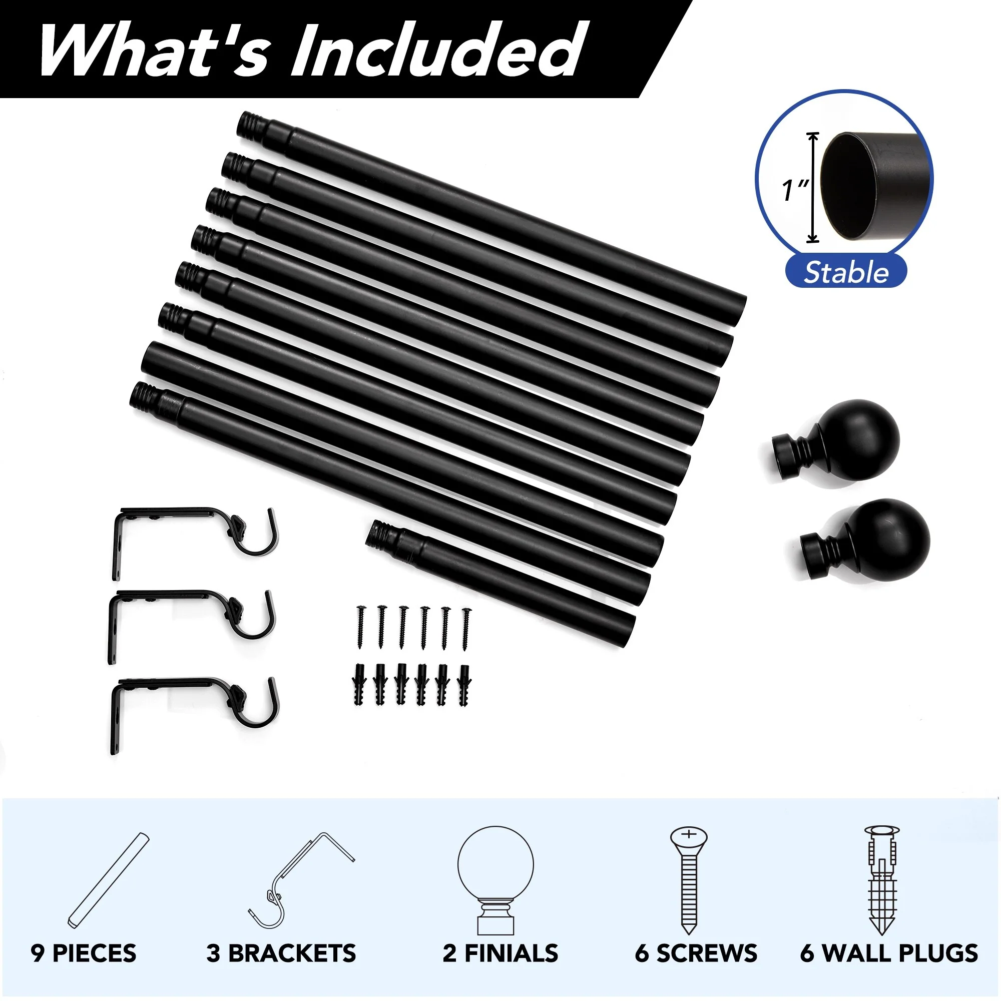 Deconovo 1 Inch Window Curtain Rod