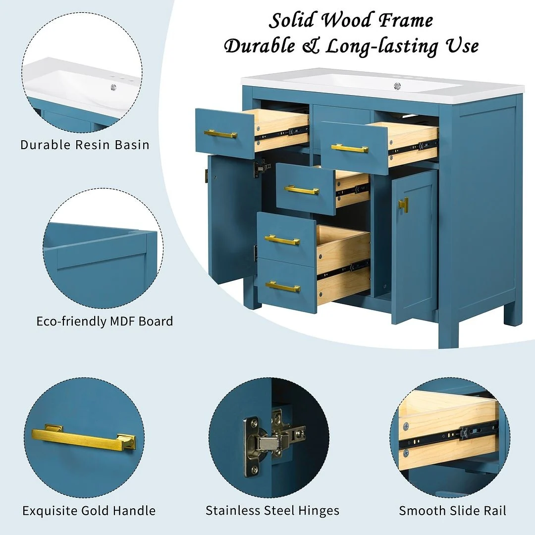 36'' Modern Freestanding Bathroom Vanity with Resin Sink Combo, 4 Drawers and 2 Cabinets