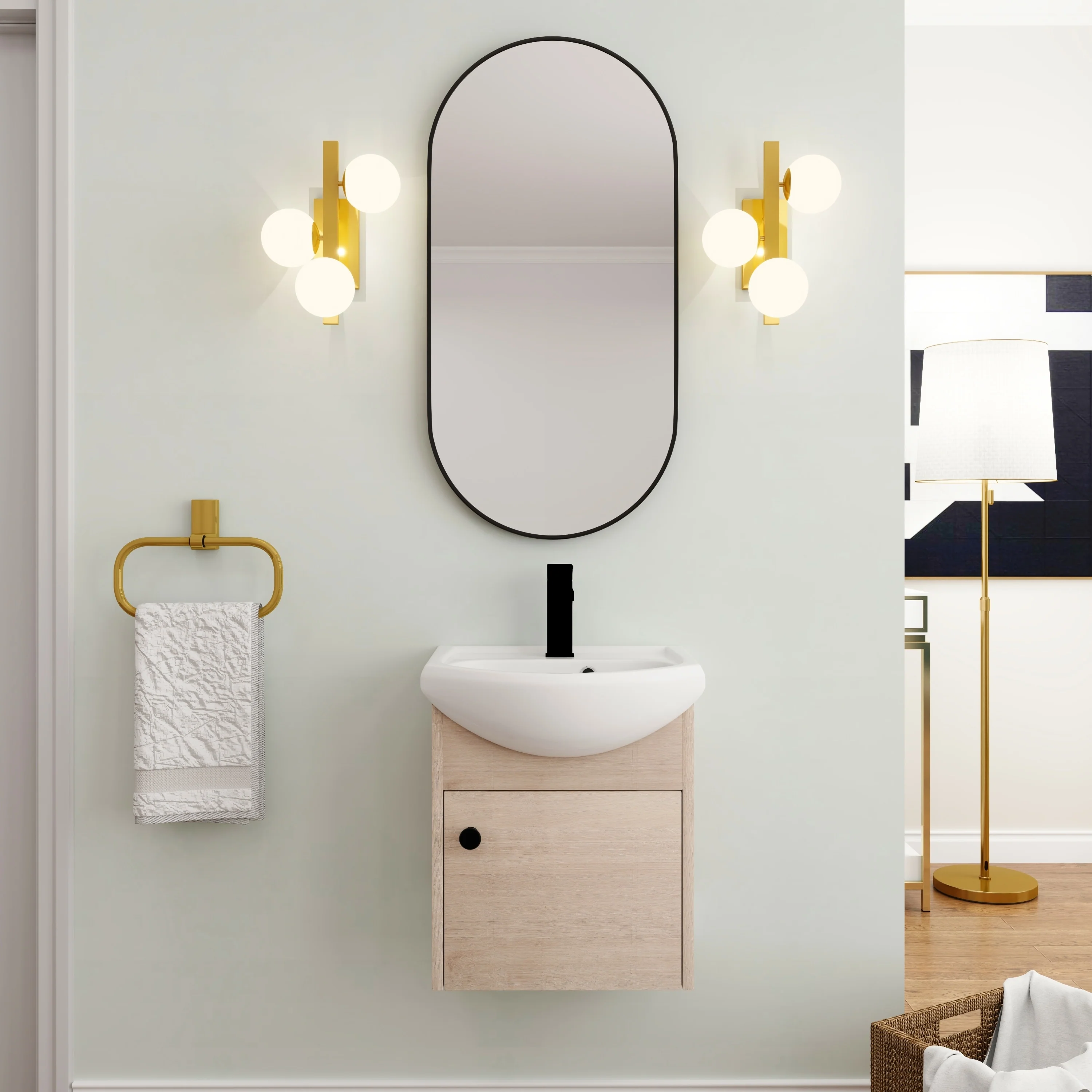 BNK 16/18/23 inch Freestanding/Floating Bathroom Vanity with Single Sink,Powder Room Vanity with Soft Close Door