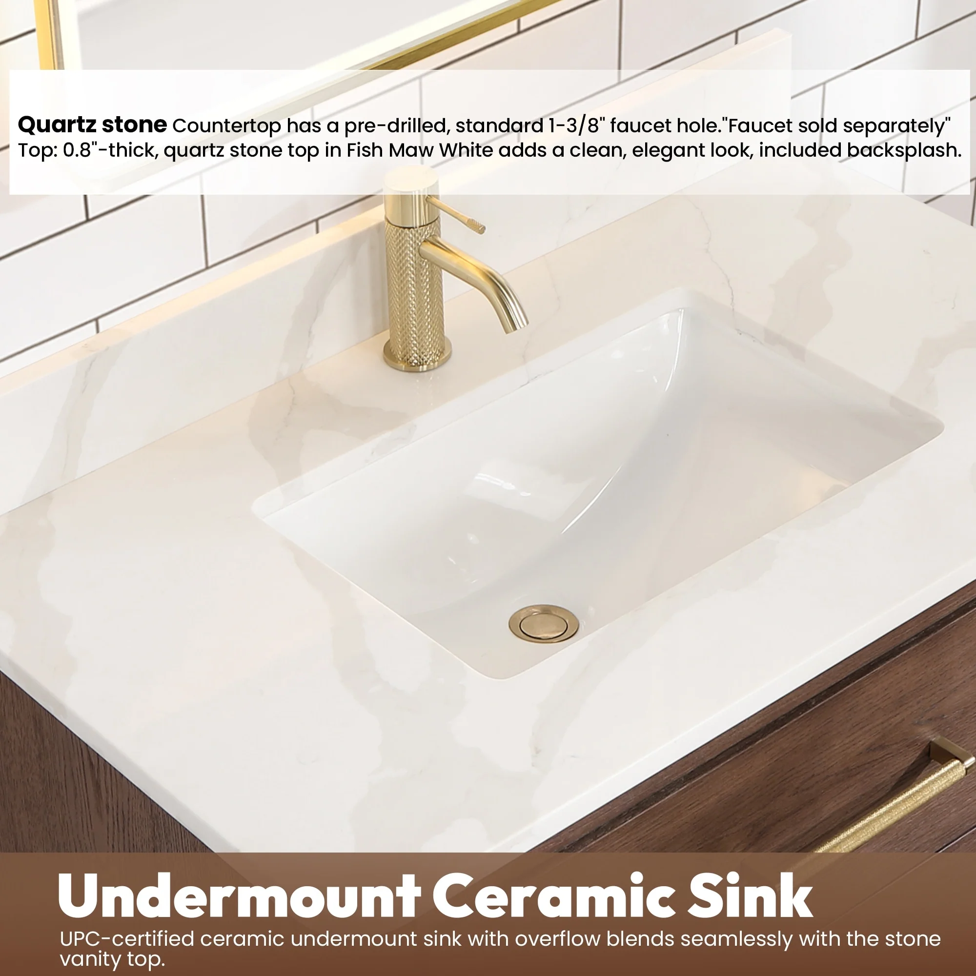 Cristo Floating Bath Vanity with White Quartz Stone Top and Mirror