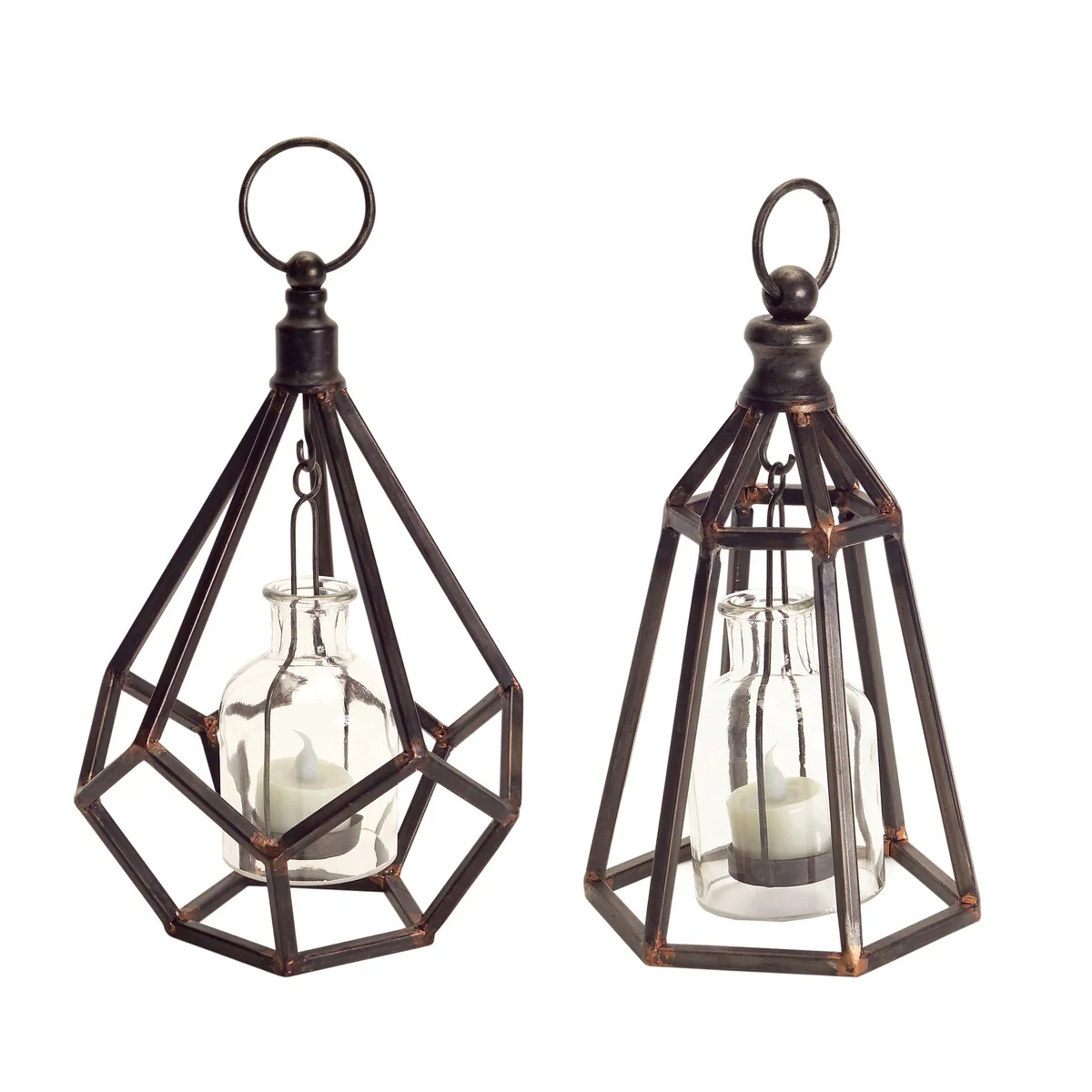 HomeRoots Set Of Two Copper Flameless Floor Tealight Candle Holder - 12