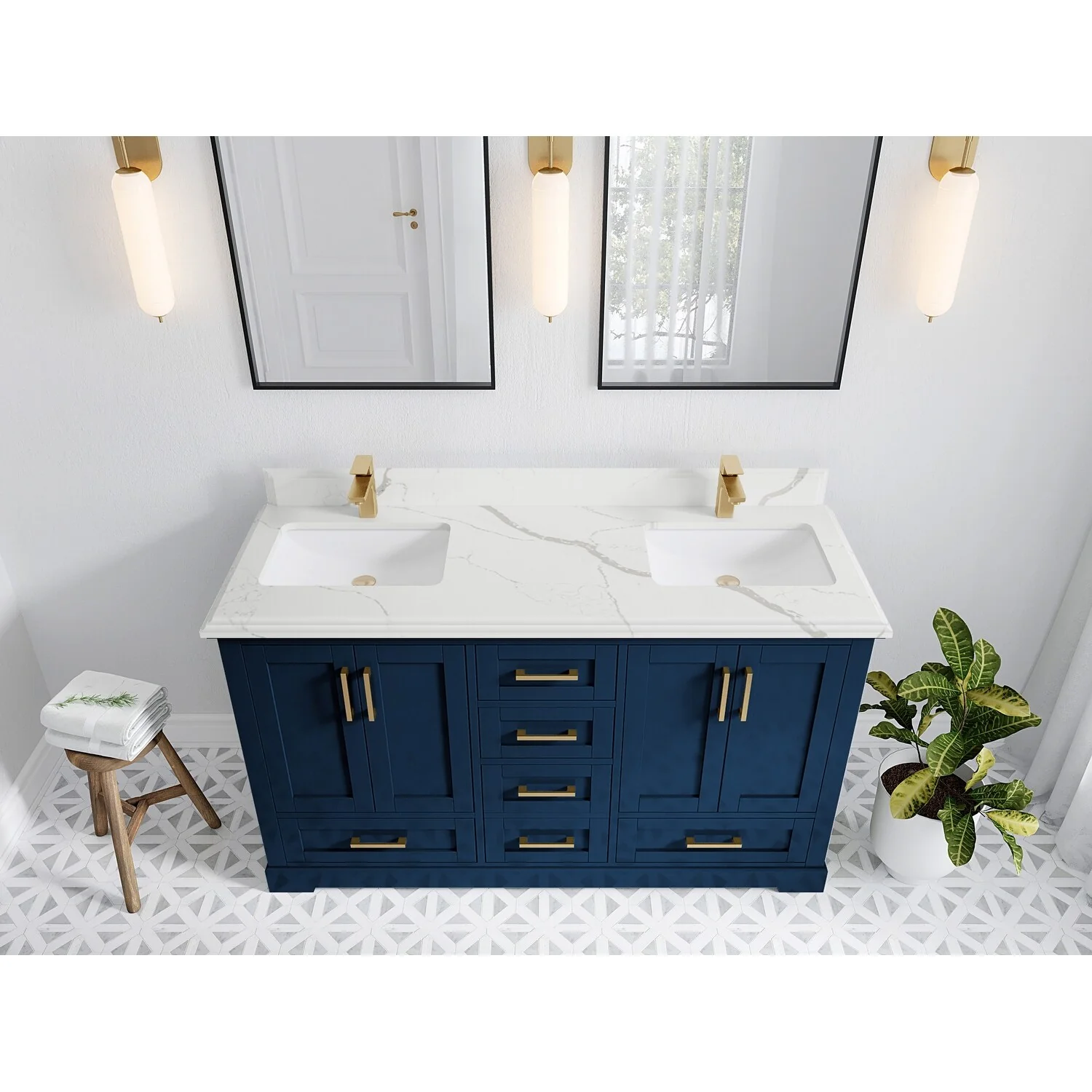 Willow Collection 60 in W x 22 in D x 36 in H Boston Double Bowl Sink Bathroom Vanity with Countertop