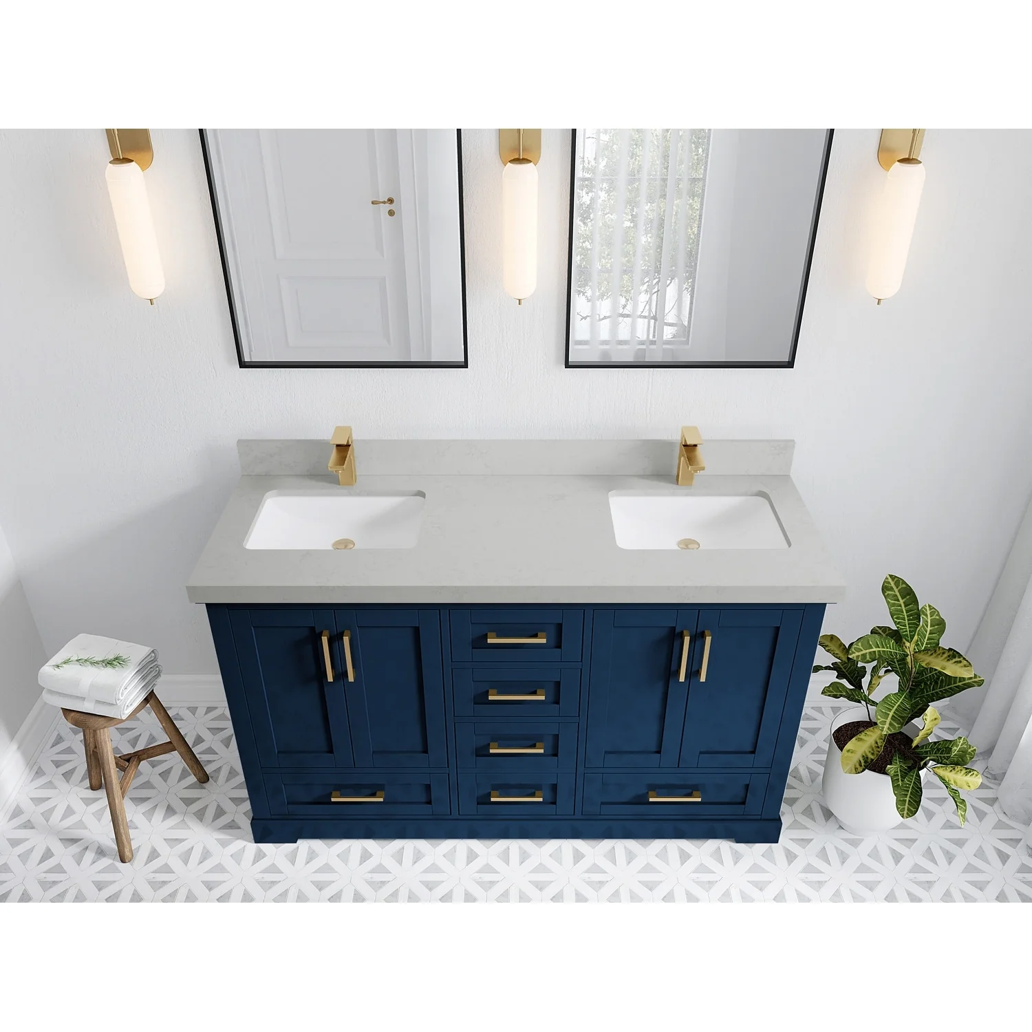 Willow Collection 60 in W x 22 in D x 36 in H Boston Double Bowl Sink Bathroom Vanity with Countertop