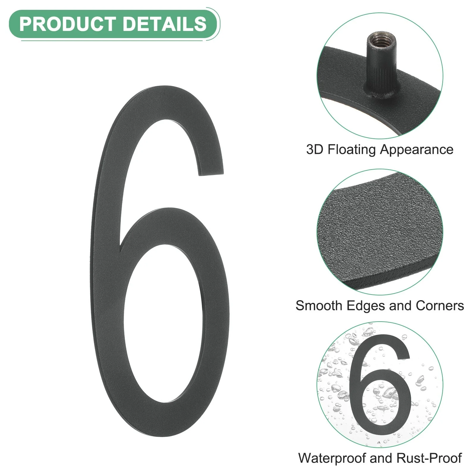 6 Inch Floating House Numbers, Modern House with Nail Kit Black