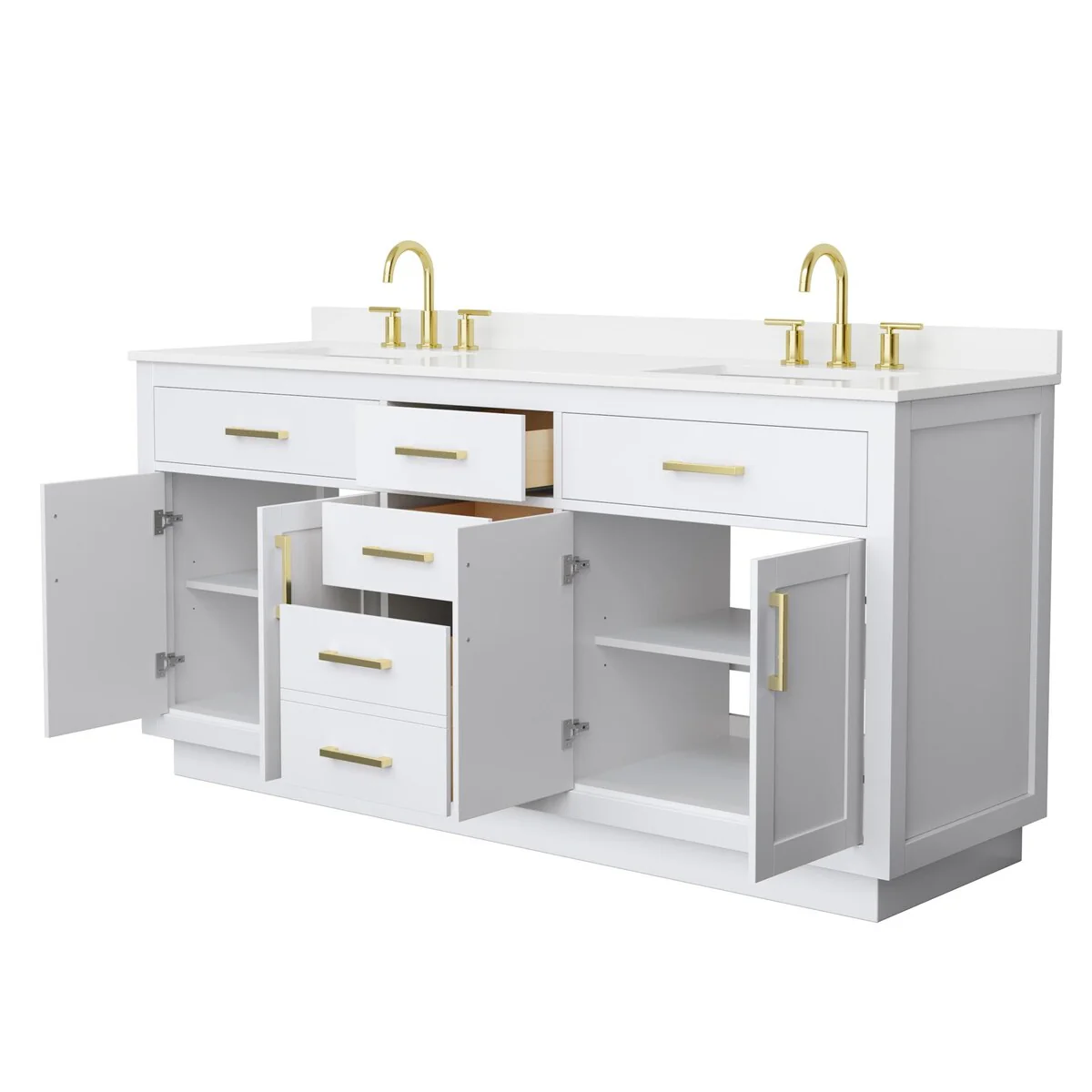 Beckett TK 72-inch Double Vanity, 3 Hole Quartz Top