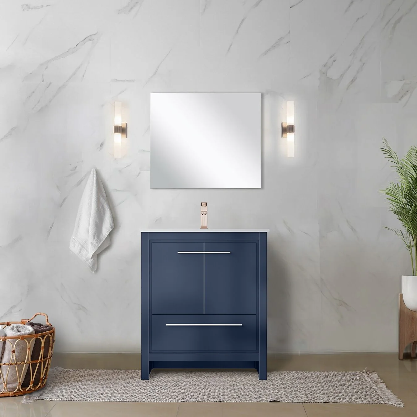 Lafarre Bath Vanity Cultured Marble Top, Sink and Rose Gold Faucet