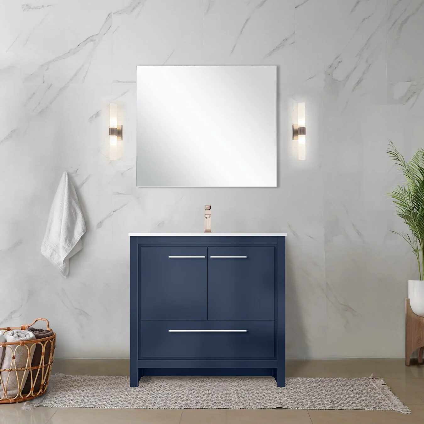 Lafarre Bath Vanity Cultured Marble Top, Sink and Rose Gold Faucet