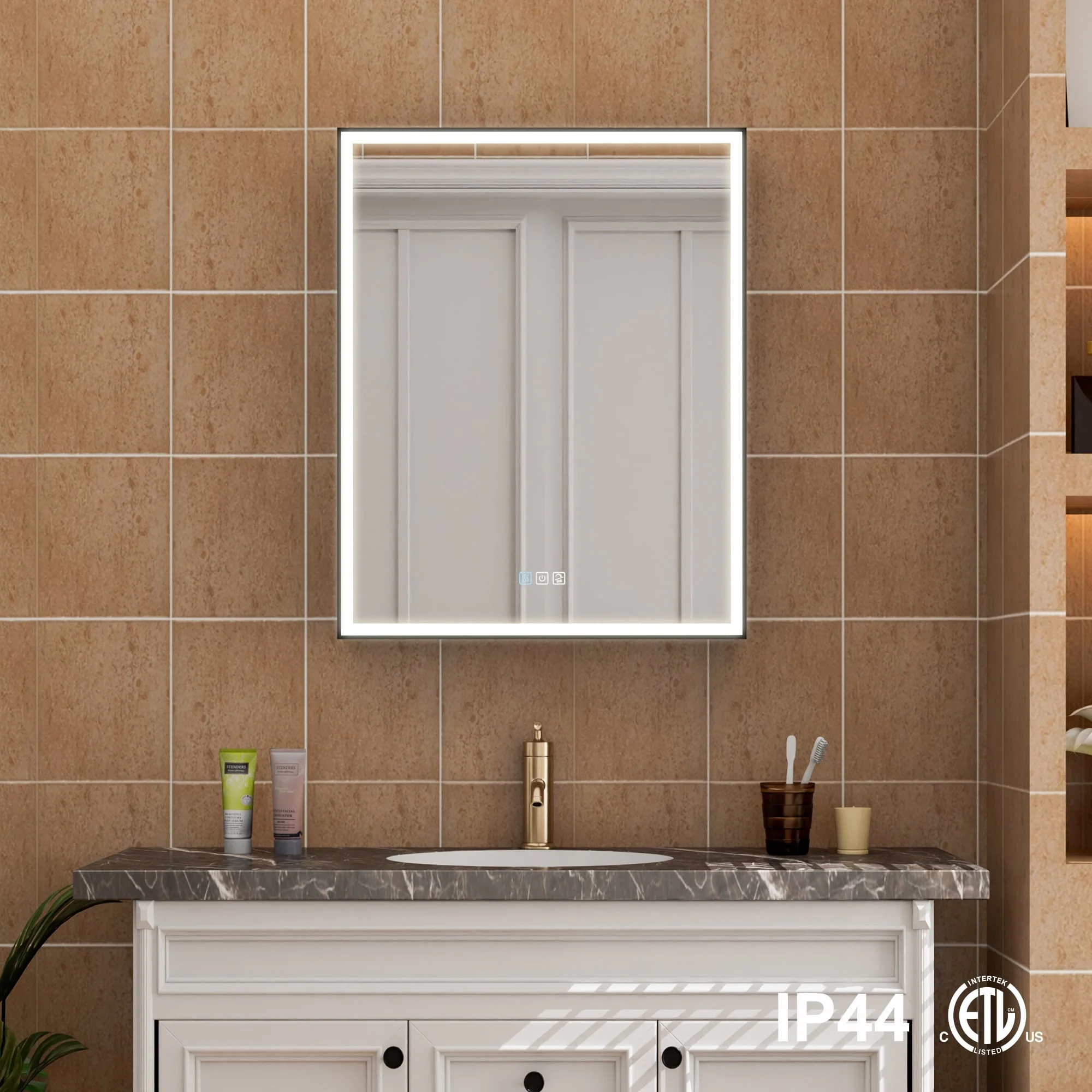 30'' H Recessed Or Surface Wall Mounted LED Mirror Cabinet With Mirror And Adjustable Shelves,Black Frame