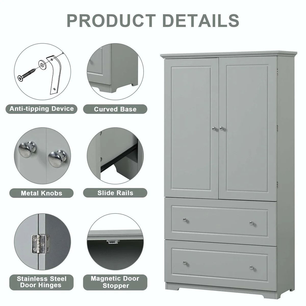 Tall Bathroom Storage Cabinet with Drawers and Adjustable Shelf