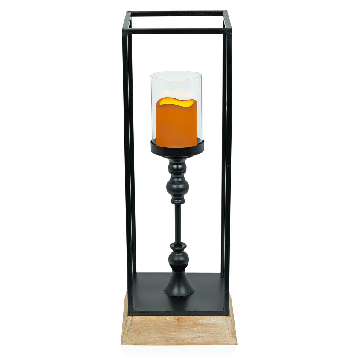 Metal and Glass Decorative Lantern with LED Candle- Small