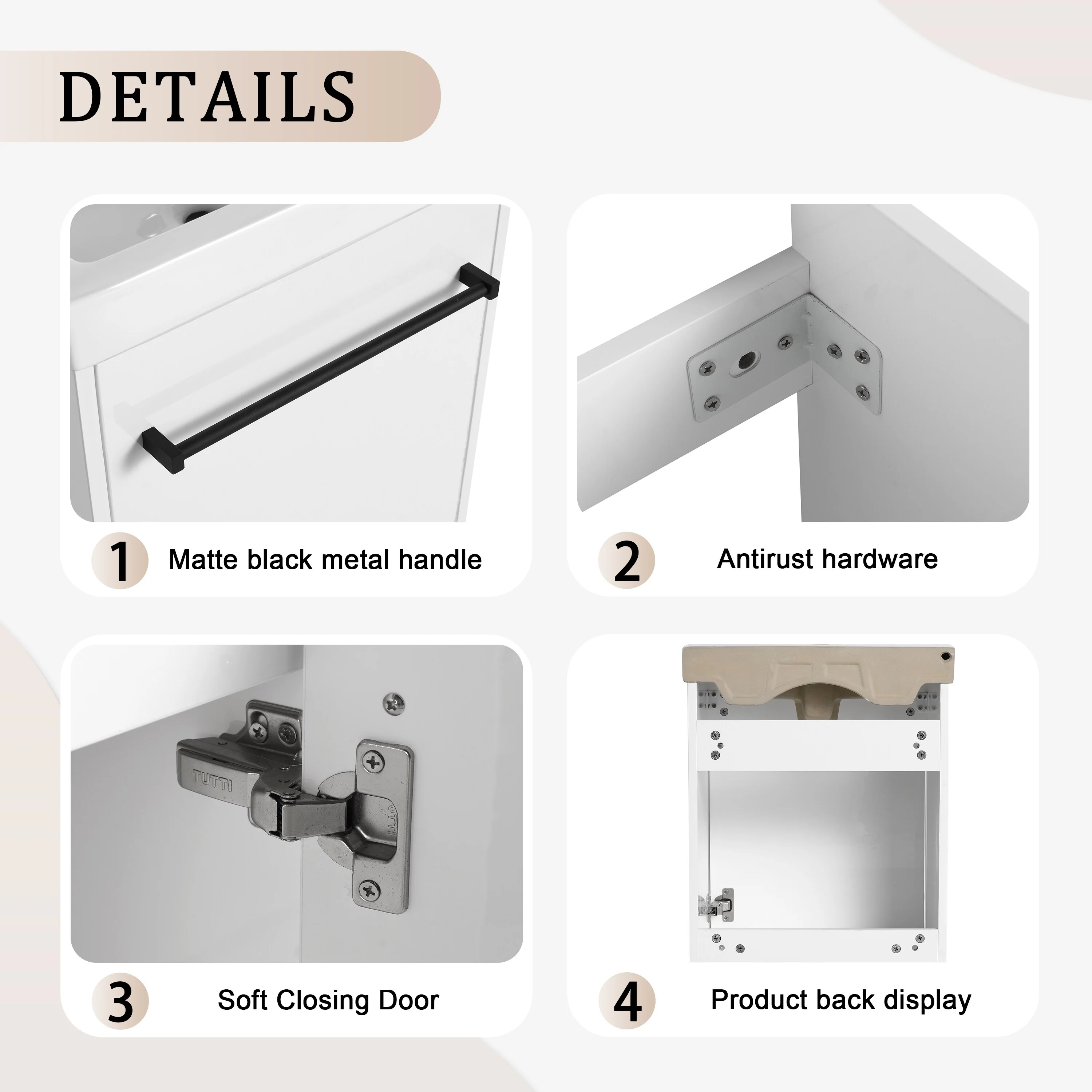 Bathroom Vanity With Sink In 16/18 Inch, Floating Bathroom Vanity With Soft Close Door