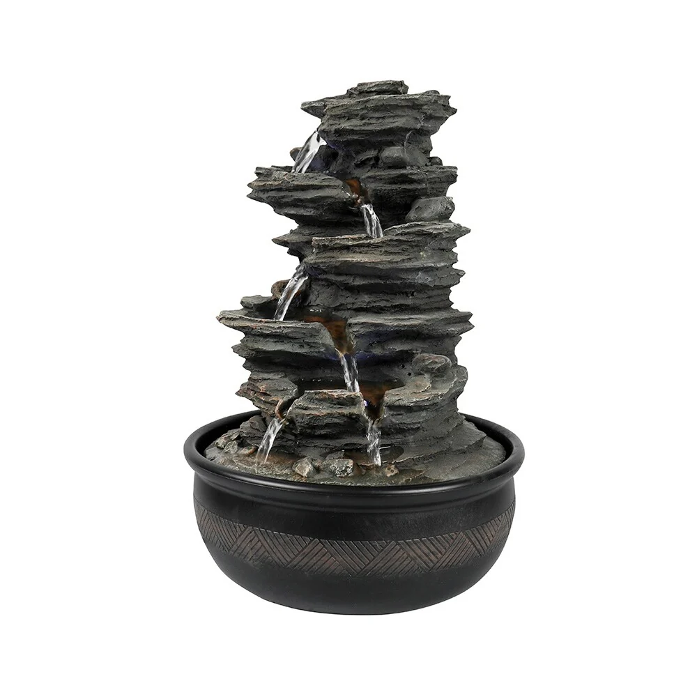 15.7 inches High Rock Falls Tabletop Water Fountain with LED Lights
