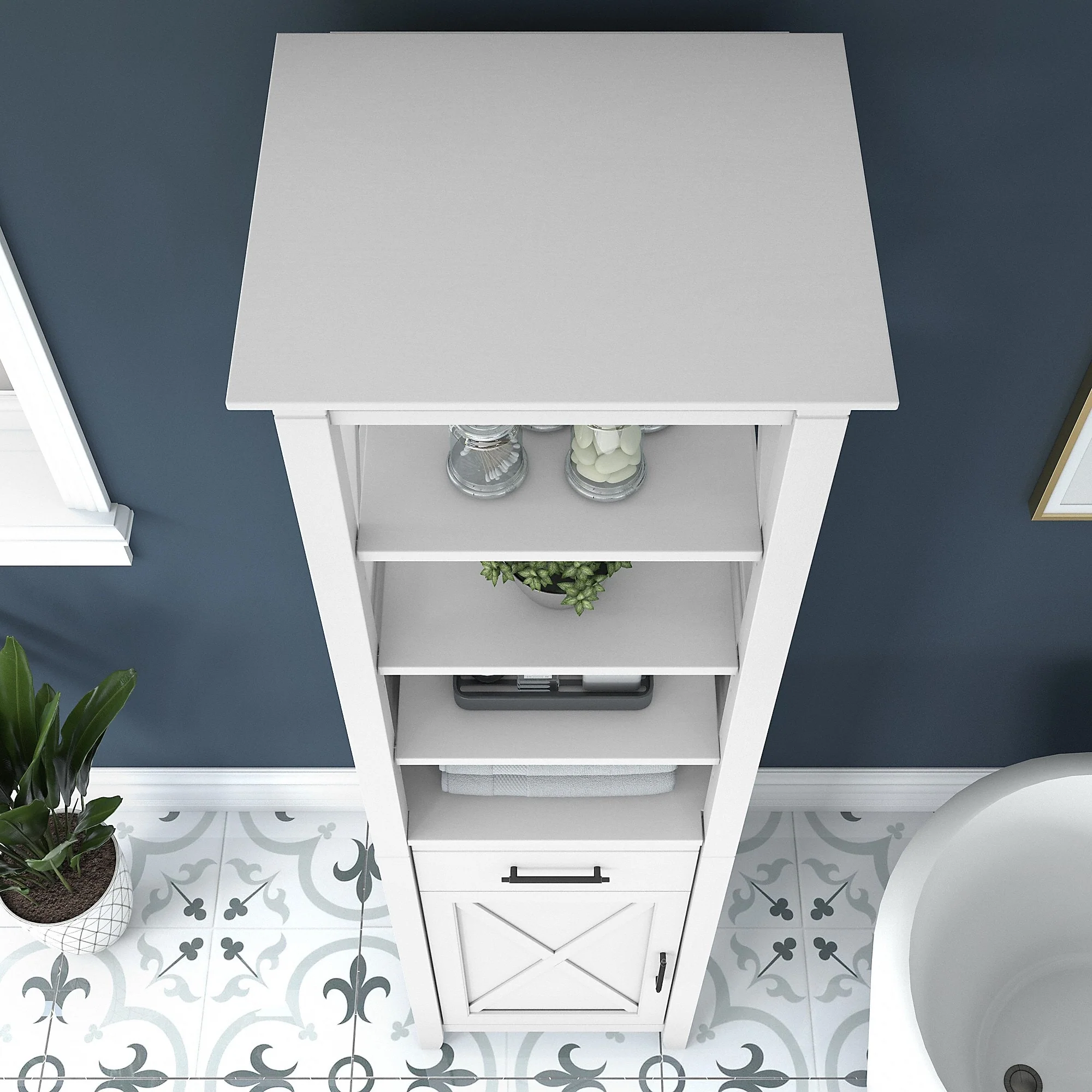 Key West Tall Narrow Bookcase Cabinet by Bush Furniture