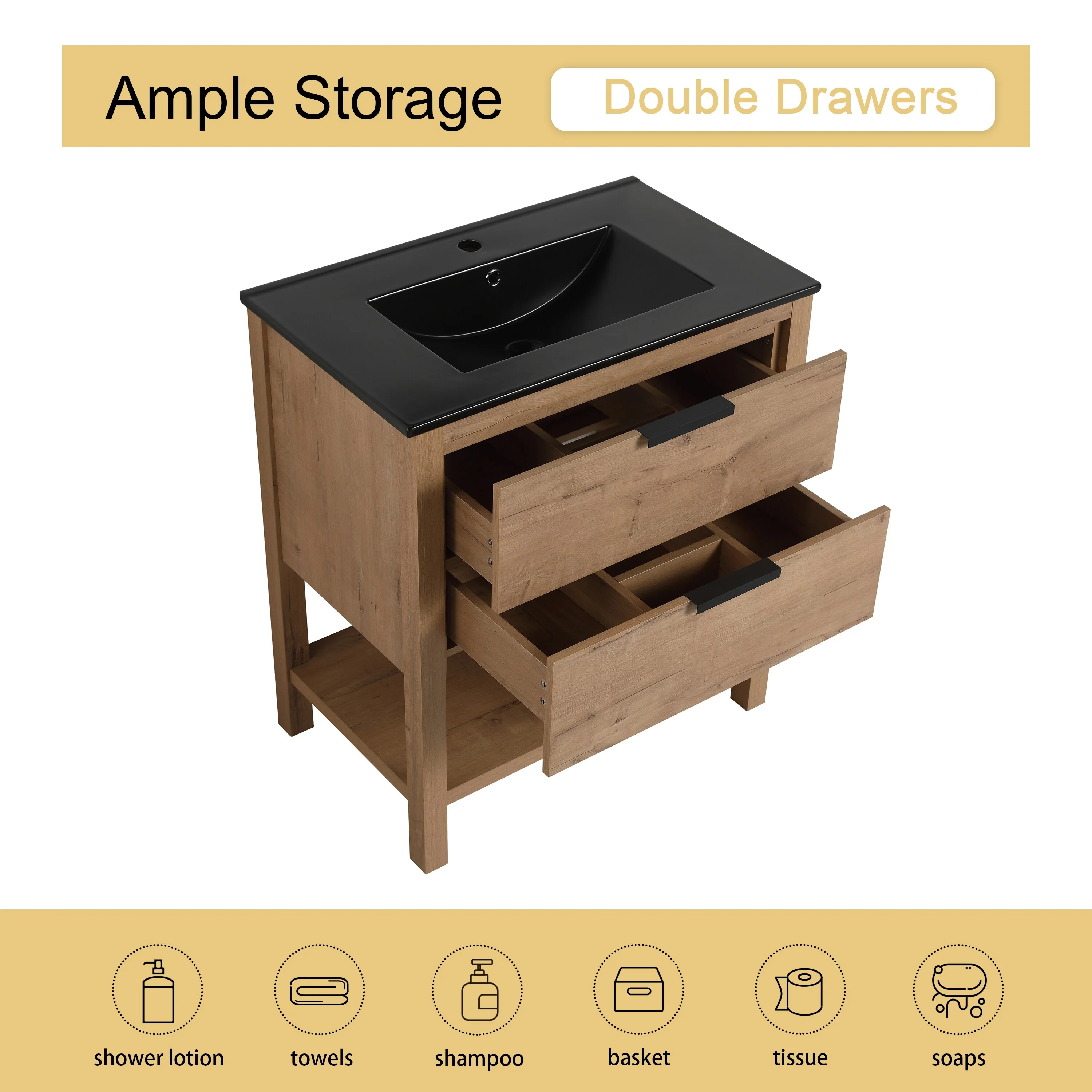 BNK 30/36 Inch Bathroom Vanity With Single Sink,Modern Bathroom Vanities With Soft Close Drawer And Shelf