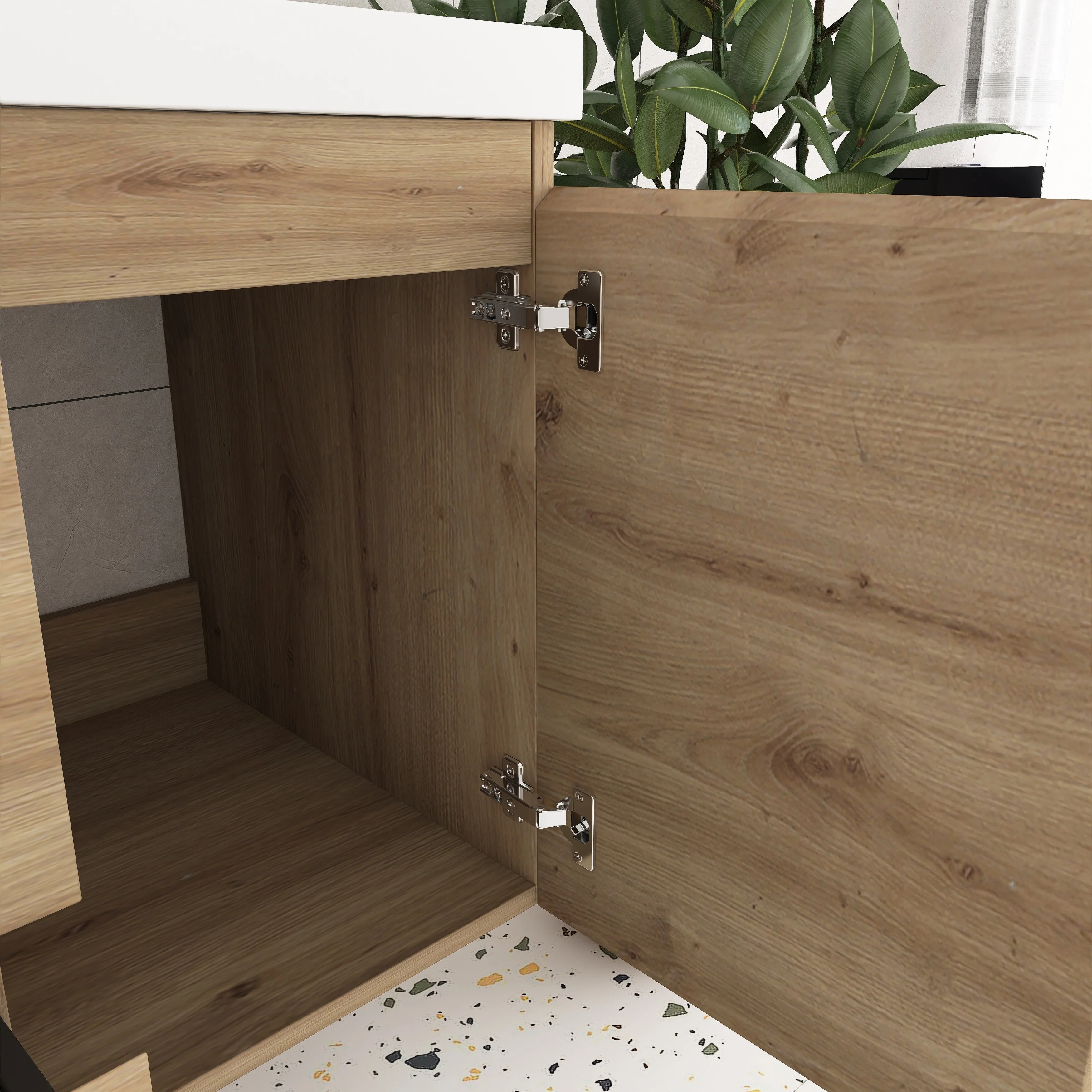 Angela Wall Mounted Bathroom Vanity in F. Oak with White Cultured Marble Top