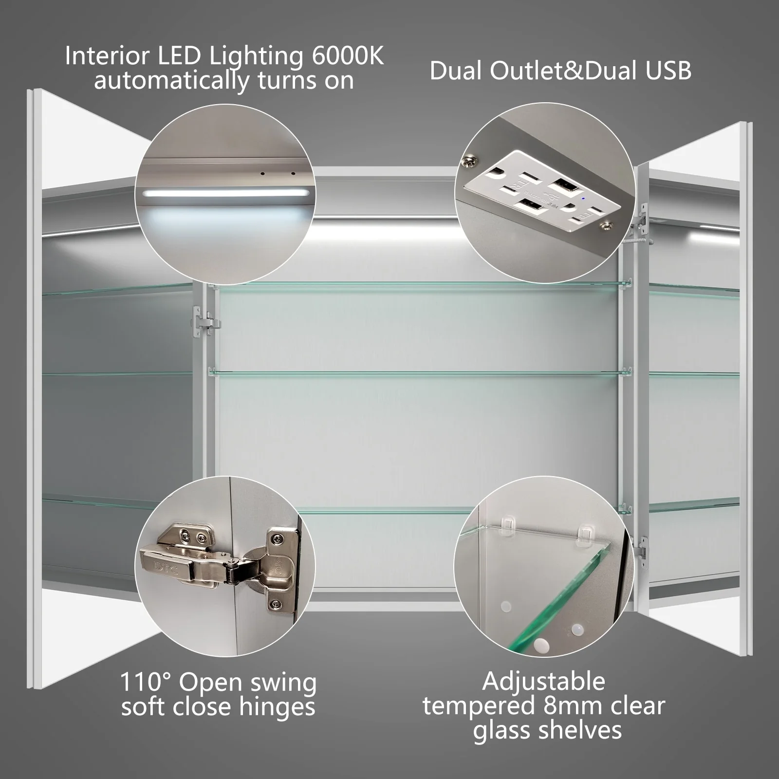 ExBrite Led Lighted Medicine Cabinet Recessed or Surface with Mirrors