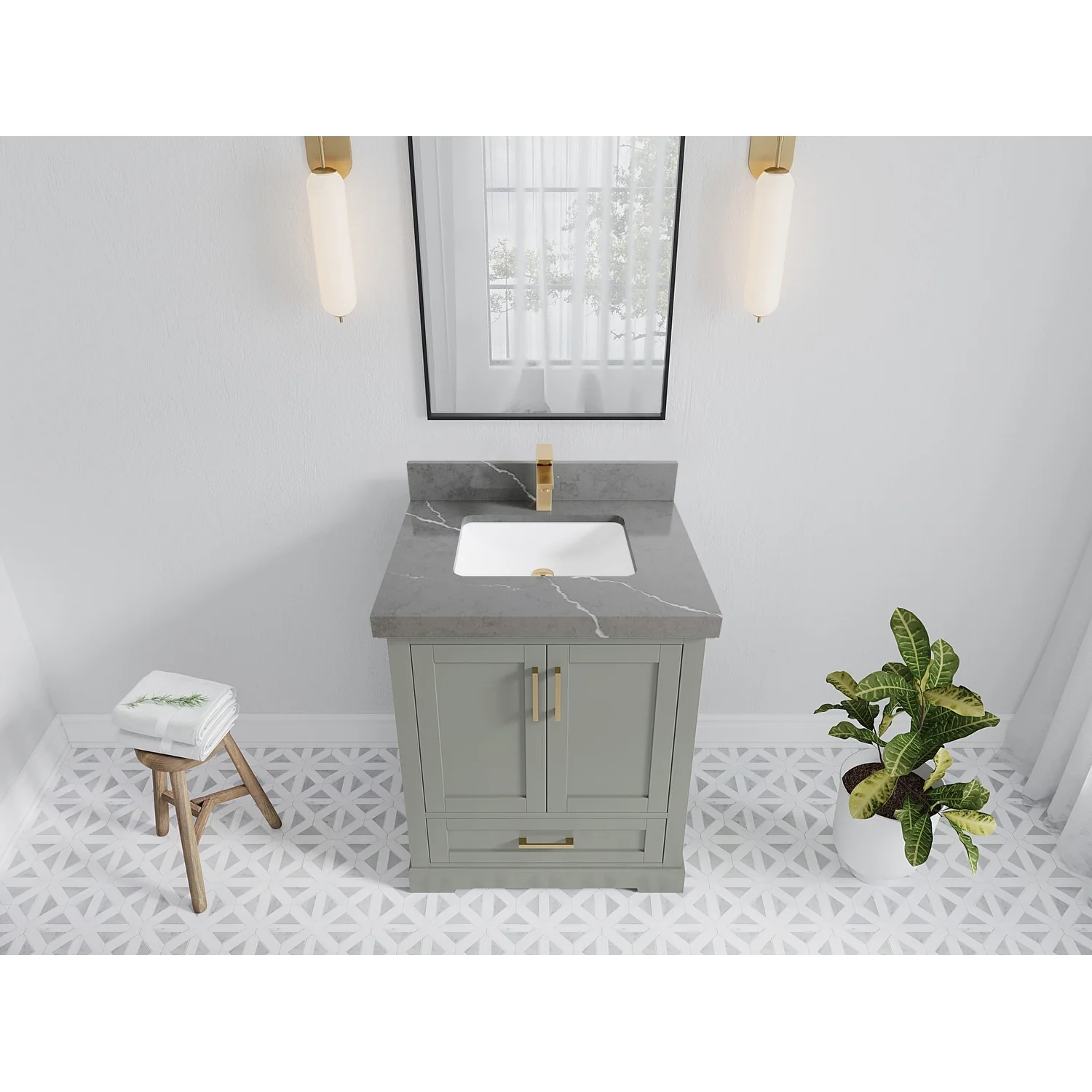 Willow Collection 30 in W x 22 in D x 36 in H Reeded Boston Single Bowl Sink Bathroom Vanity with Quartz or Marble Countertop