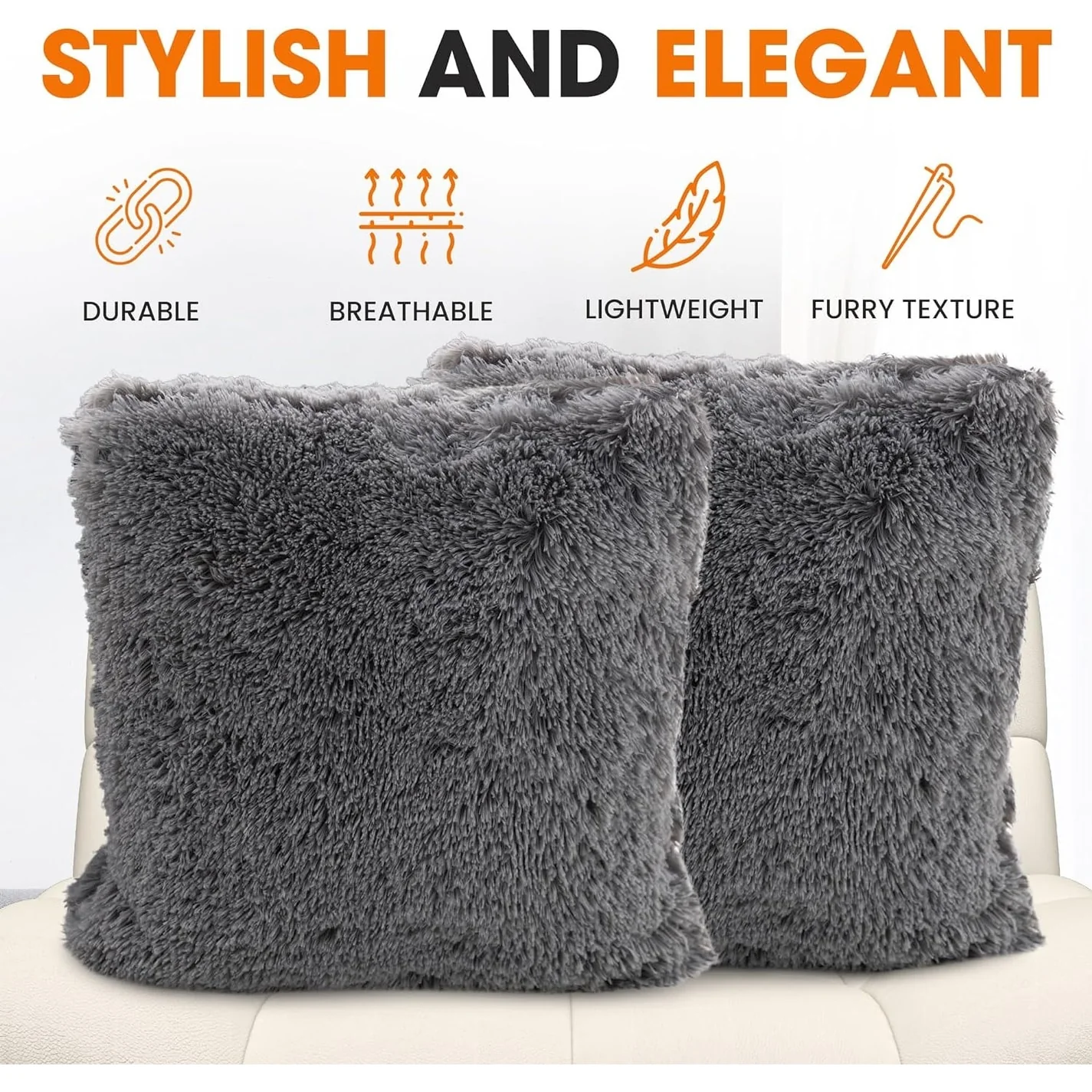 Cheer Collection Shaggy Long Hair Throw Pillows (Set of 2)