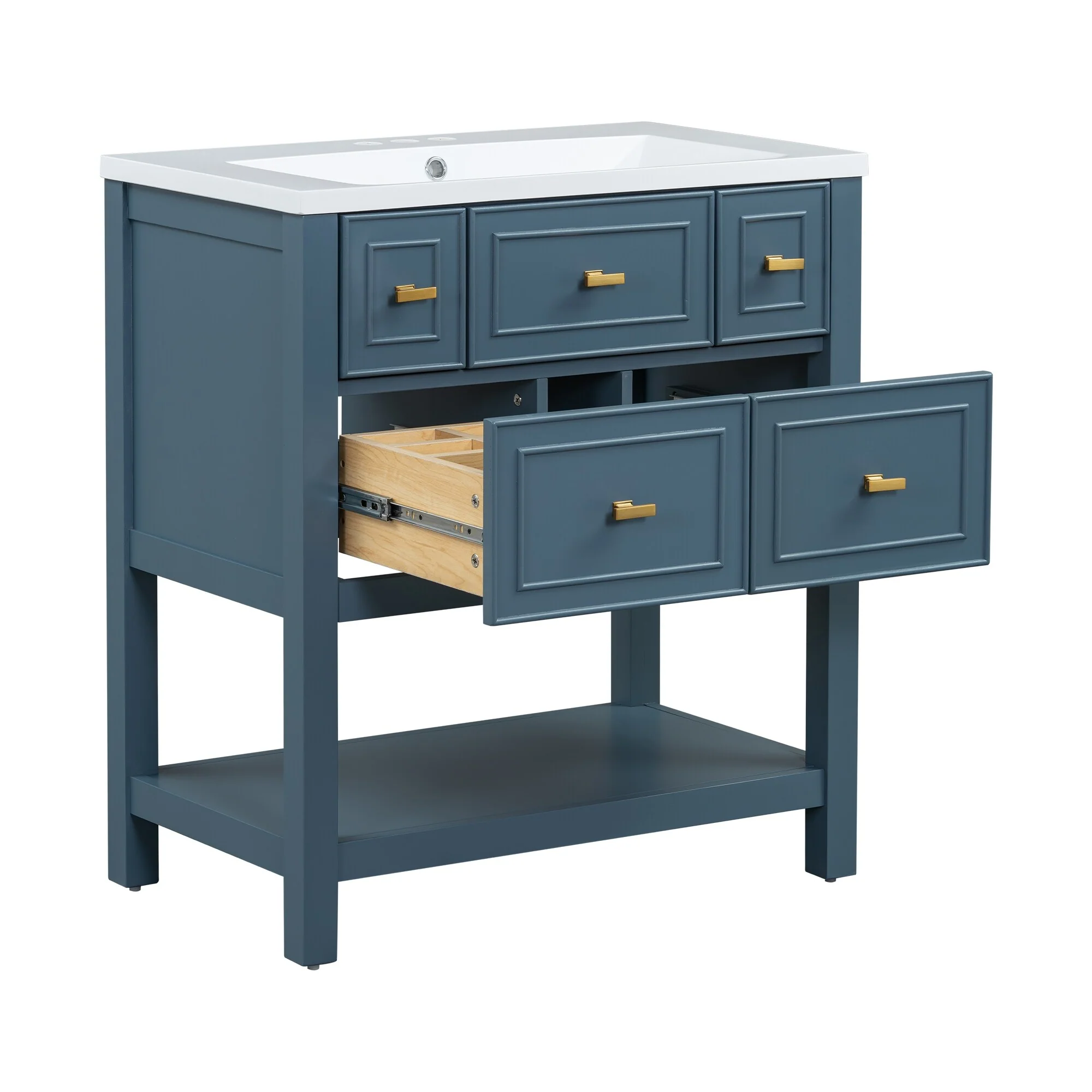 Free Standing Single Bathroom Vanity with 5 Drawers Bathroom Storage Cabinet