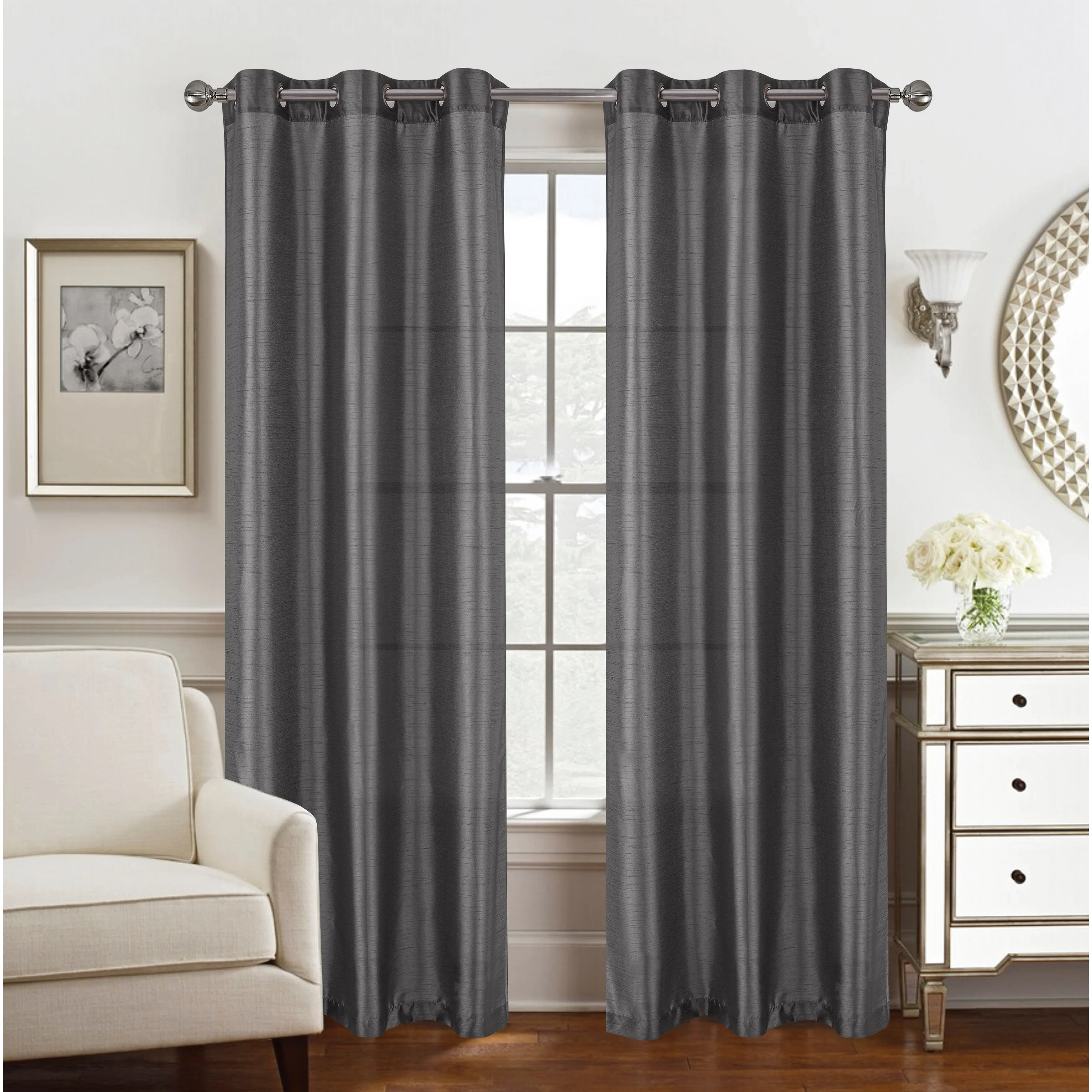 Nancy Faux Silk Window Curtain Panel Set