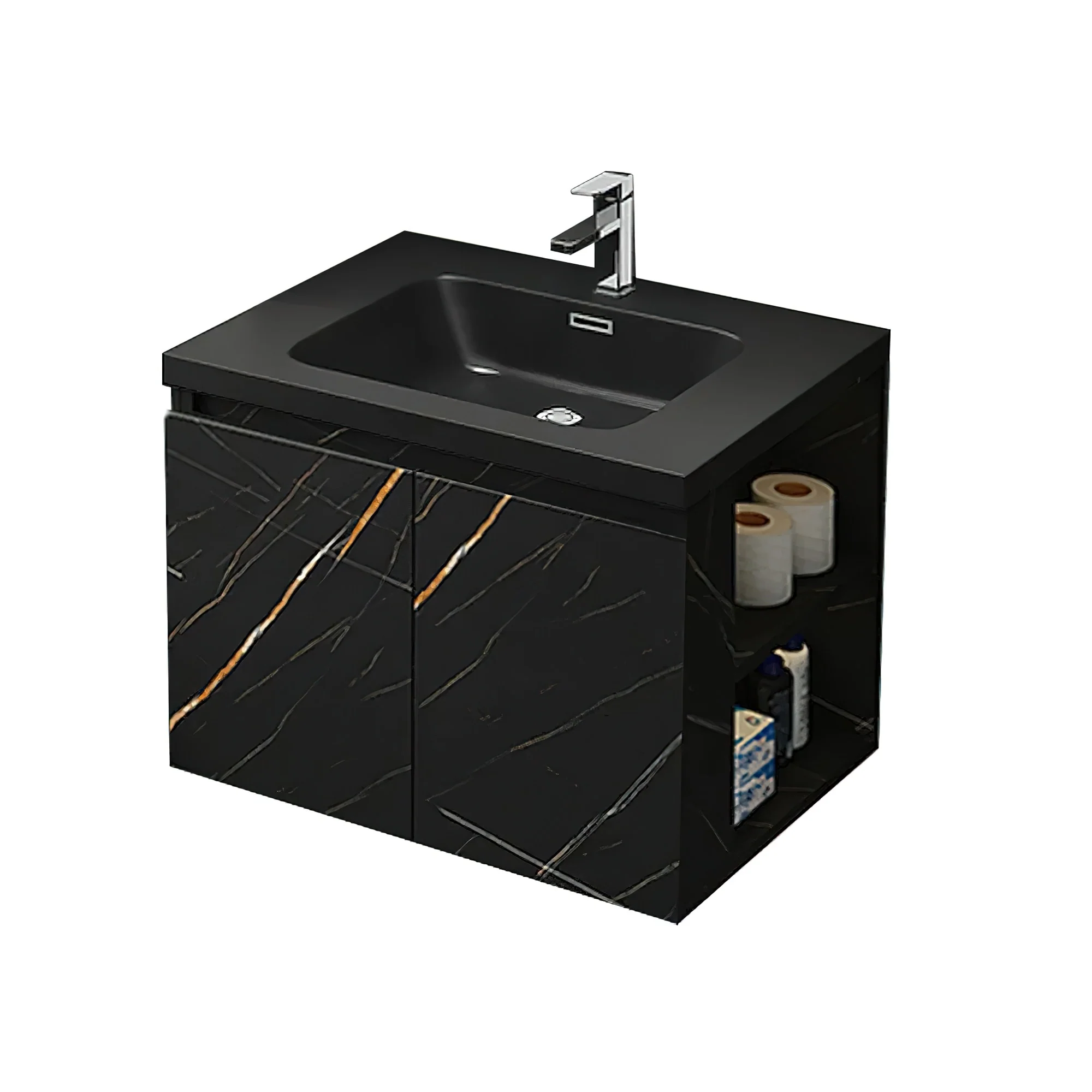 Light Luxury 27.6 in. Single Bathroom Vanity, Stone Countertop Wall Mounted Black Countertop Sink Connected Bathroom Vanity