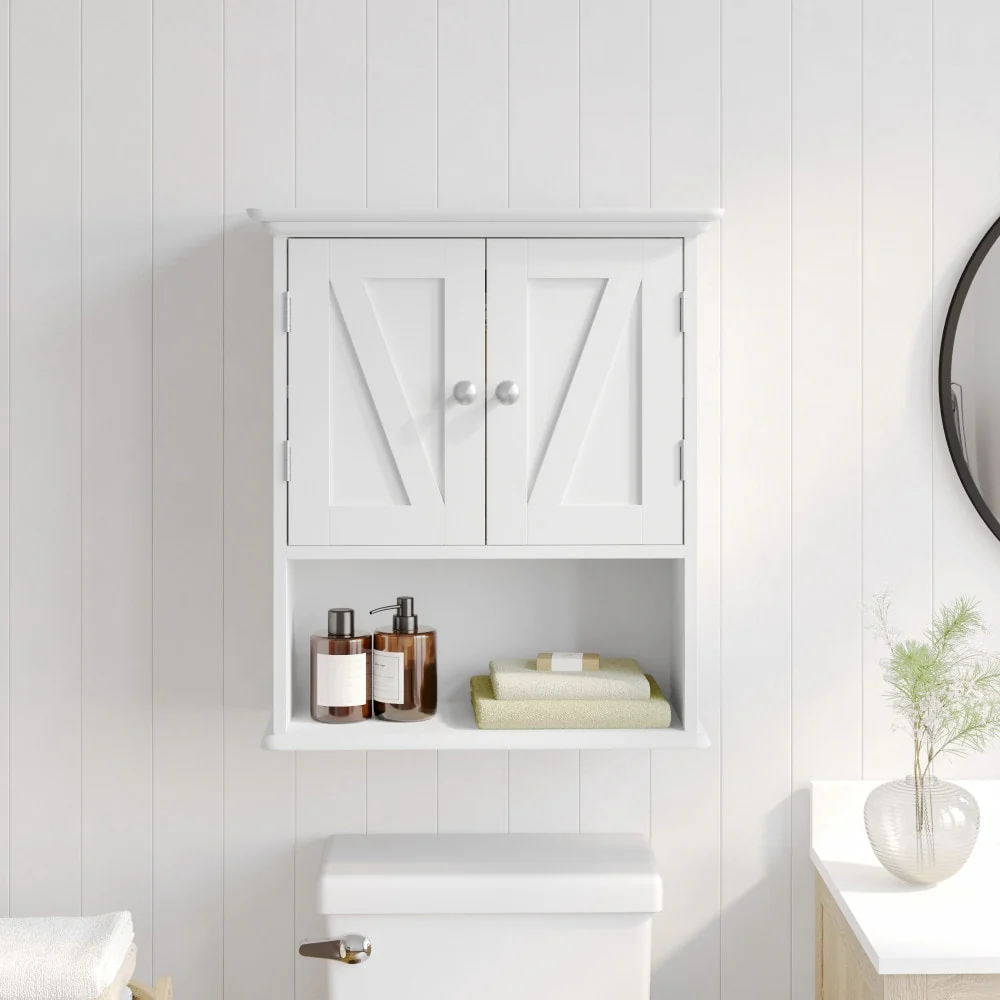 Farmhouse Wall Mount Medicine Cabinet with Adjustable Shelf and Dual Doors