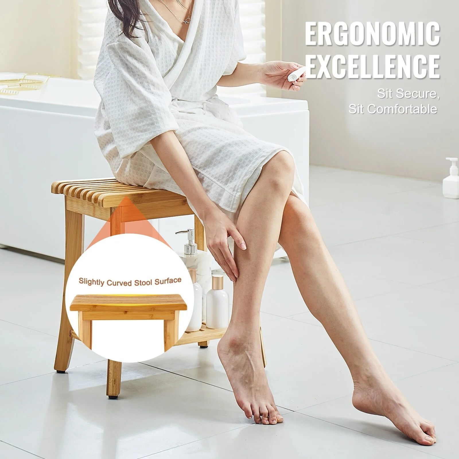 Shower Bench Waterproof Non-Slip Shower Chair Seat, for Bathroom Living Room Bedroom