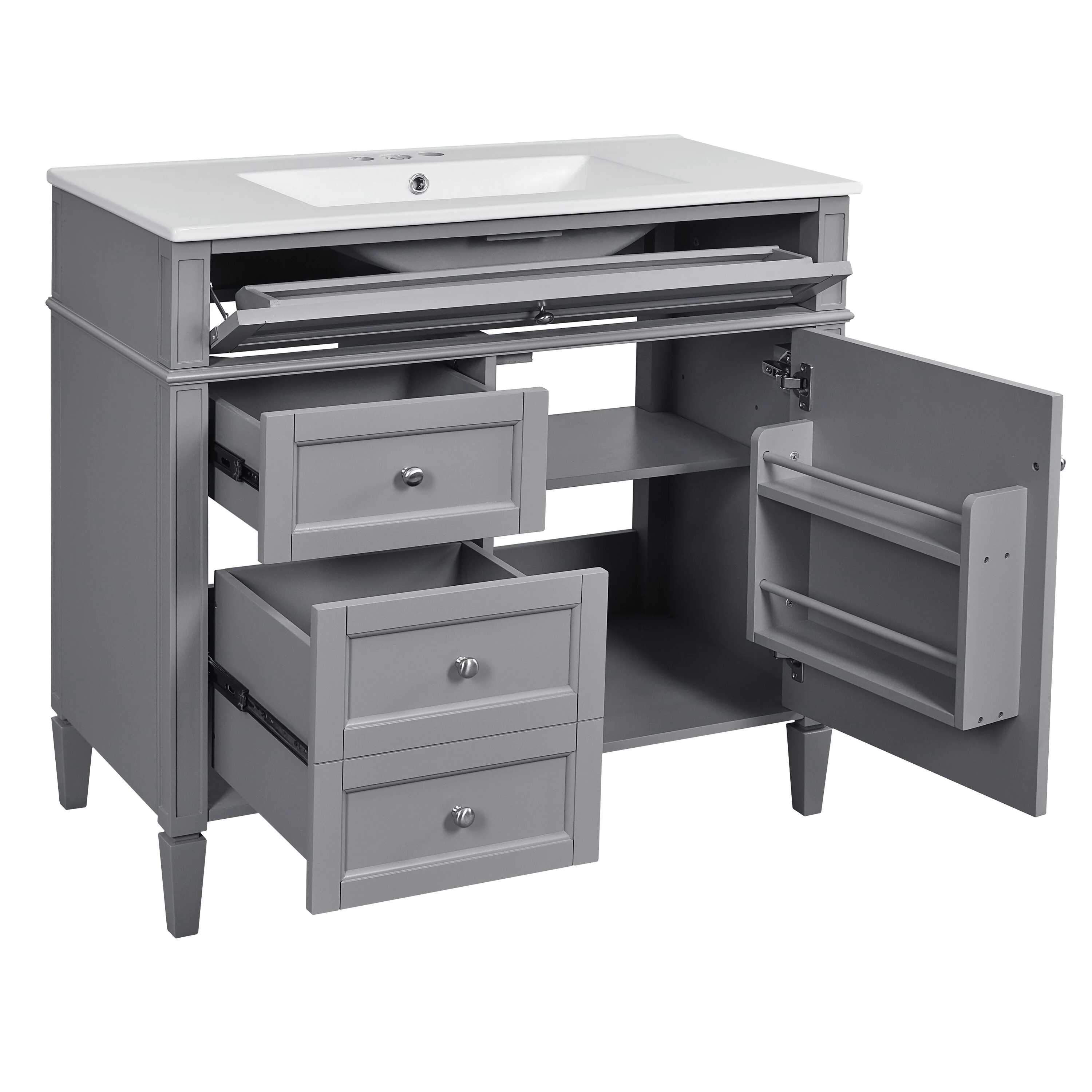 Bathroom Vanity with Single Sink, Bathroom Vanities with 2 Drawers, Bathroom Storage Cabinet with 1 Tip-Out Drawer and 1 Door