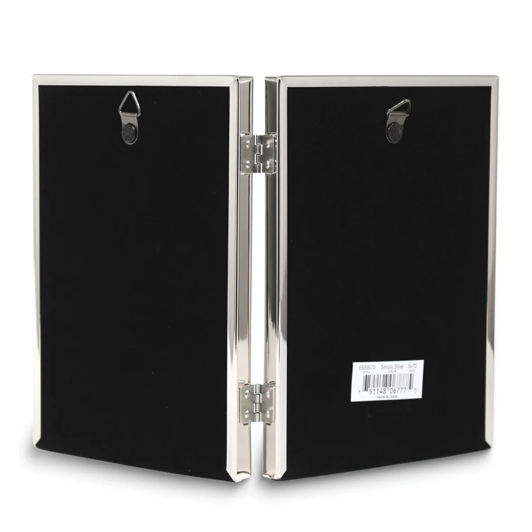 Curata 5x7 Portrait Hinged Double Simply Silver-Tone Metal Frame