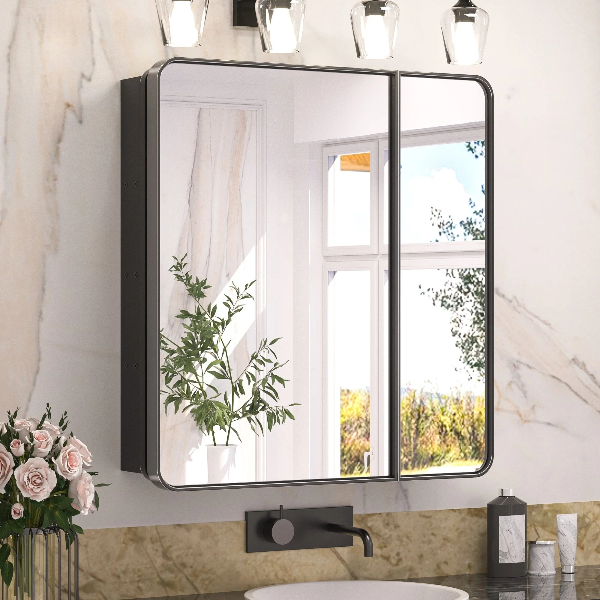 KEONJINN Medicine Cabinets for Bathroom with Mirror, Stainless Steel 1-3 Framed Doors