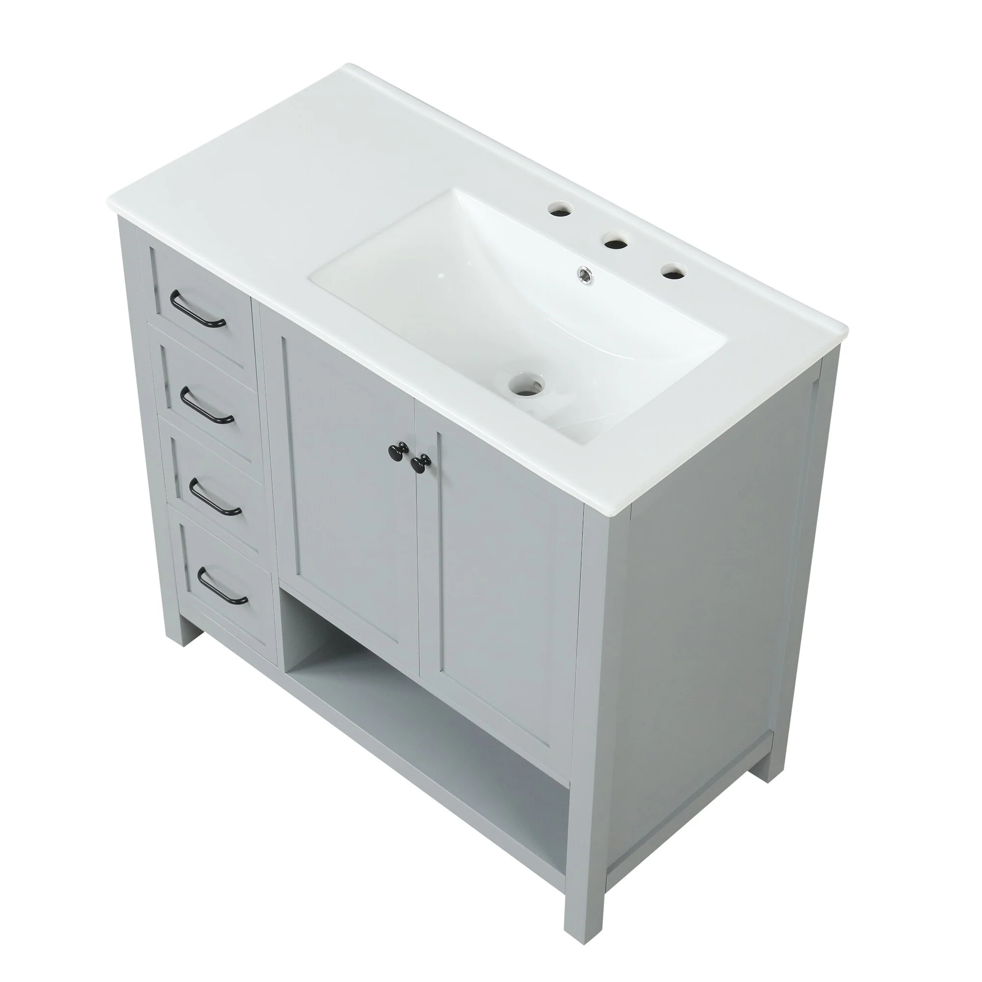 Bathroom Vanity with Ceramic Sink, Bathroom Storage Cabinet with 2 Drawers, Bathroom Vanity with 1 Tip-Out Drawer and 1 Door