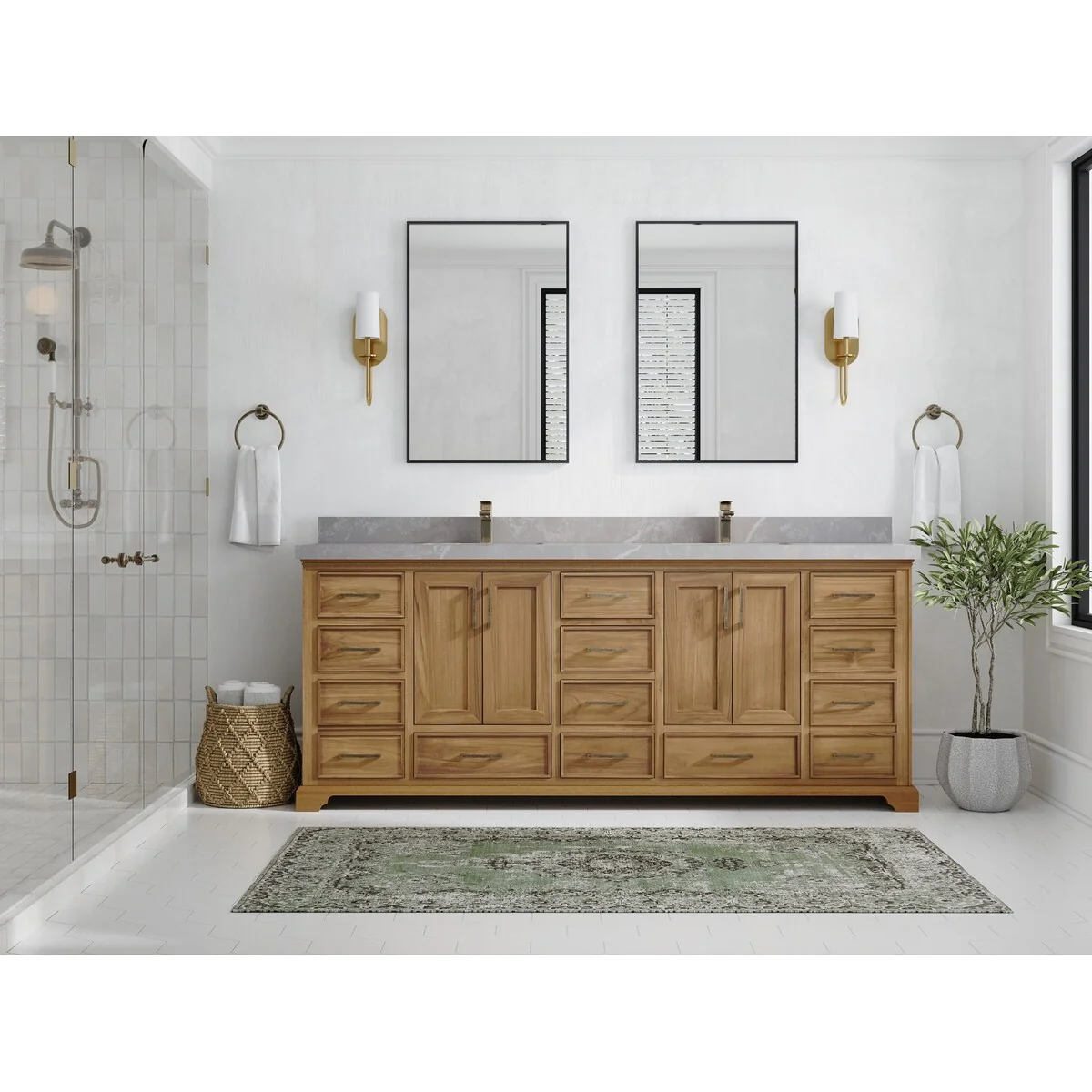 Willow Collections 84 in. W x 22 in. D Charlotte Teak Double Sink Bathroom Solid Teak Vanity with Countertop