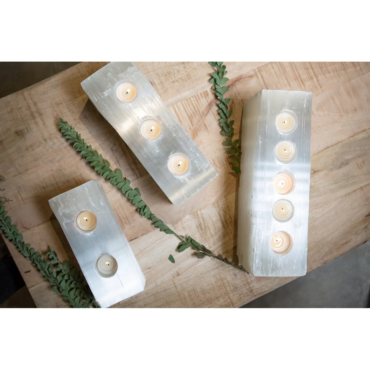 Selenite 3 Tealight Votive Holder- A