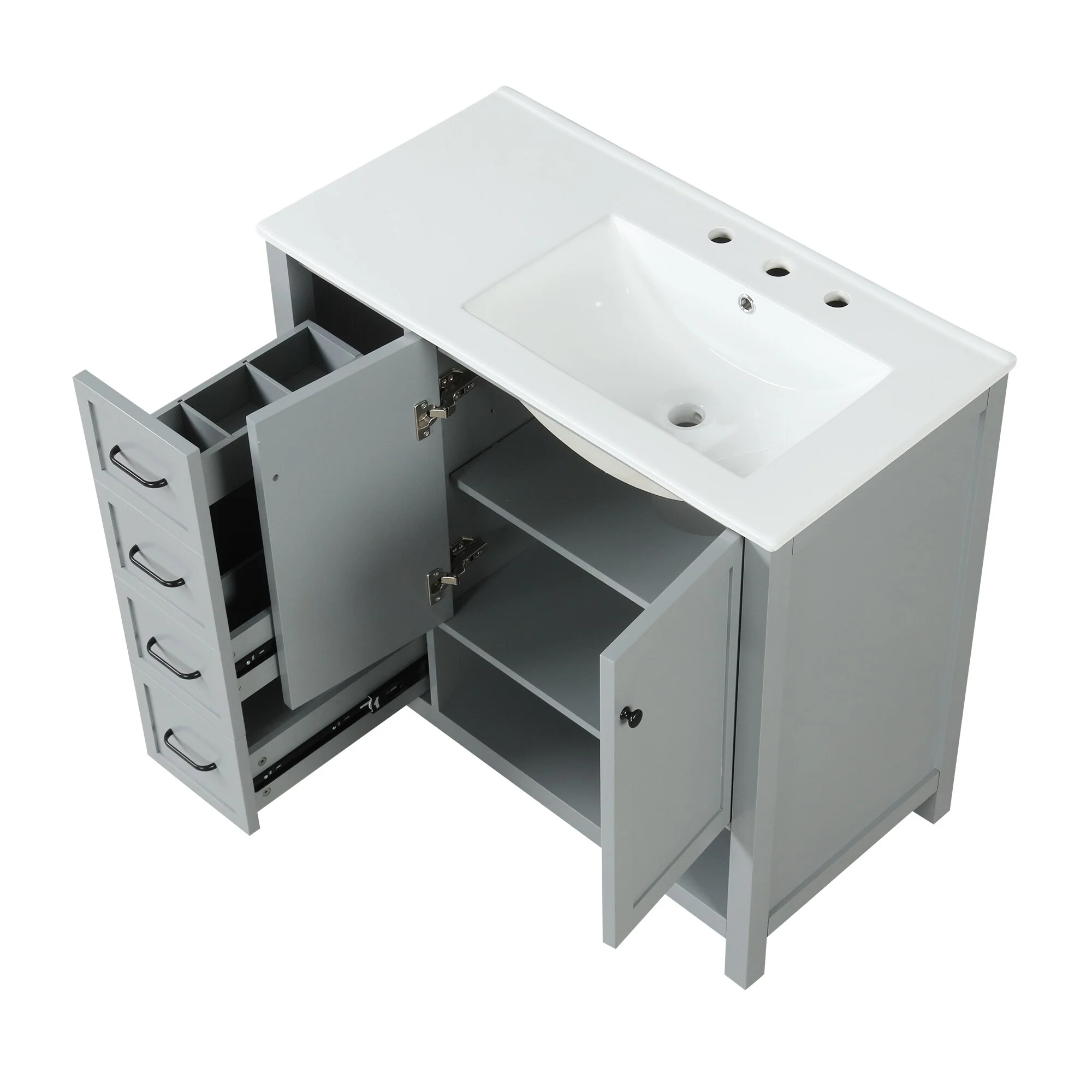 Bathroom Vanity with Ceramic Sink, Bathroom Storage Cabinet with 2 Drawers, Bathroom Vanity with 1 Tip-Out Drawer and 1 Door