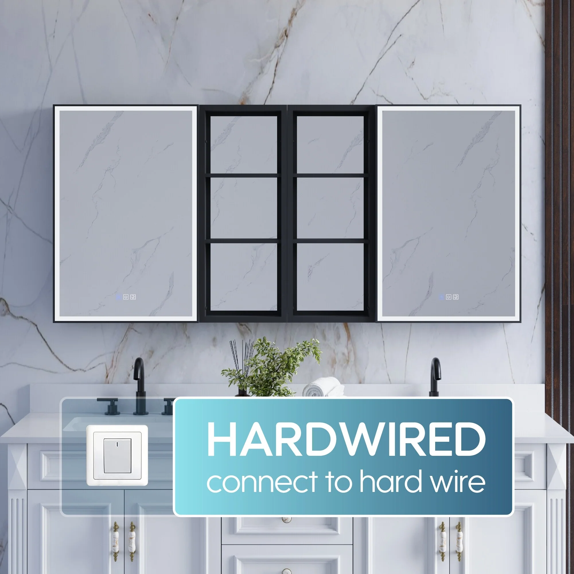 30 in. H Recessed or Surface Wall Mounted LED Mirror Cabinet With Black Side Cabinet