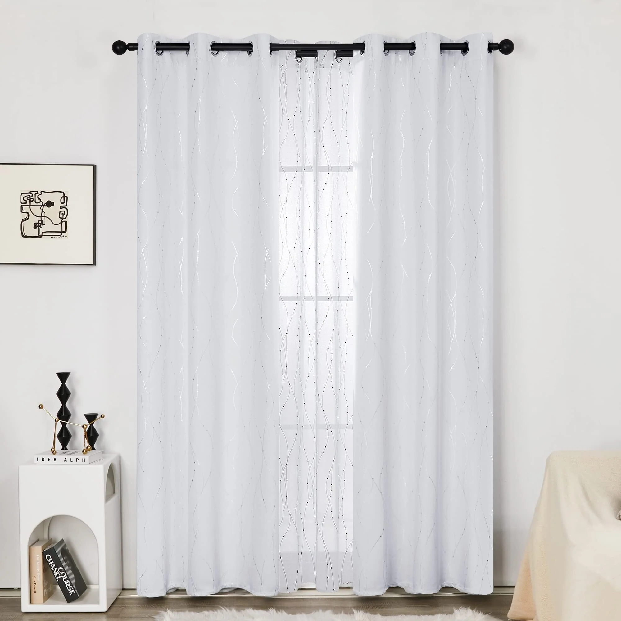 Deconovo Wave Line with Dots 52 Width Curtains Pair(2 Panel)