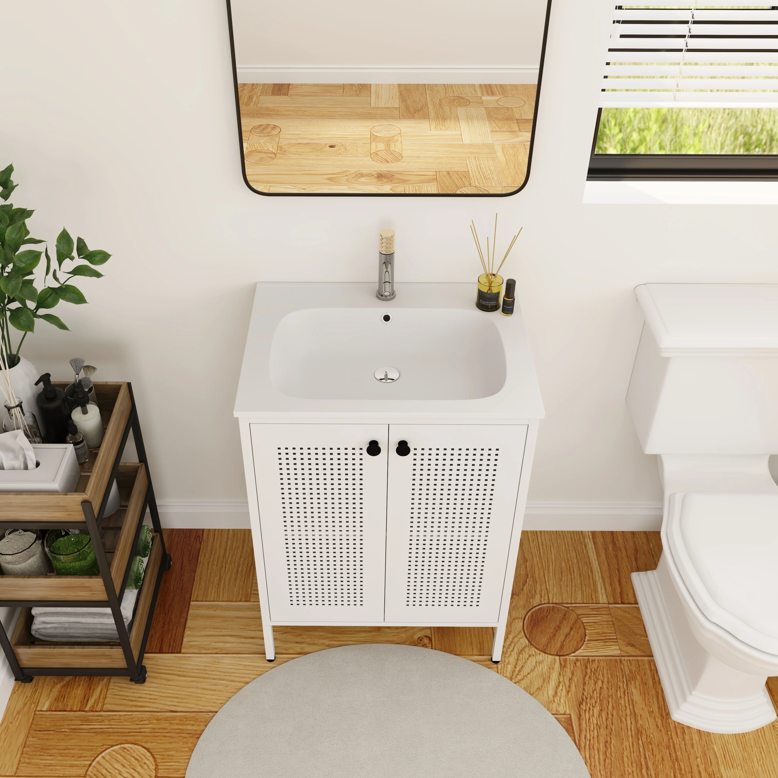 BNK 24/30 inch Freestanding Single Sink Bathroom Vanity with Soft Close Door and 1 adjustable shelf