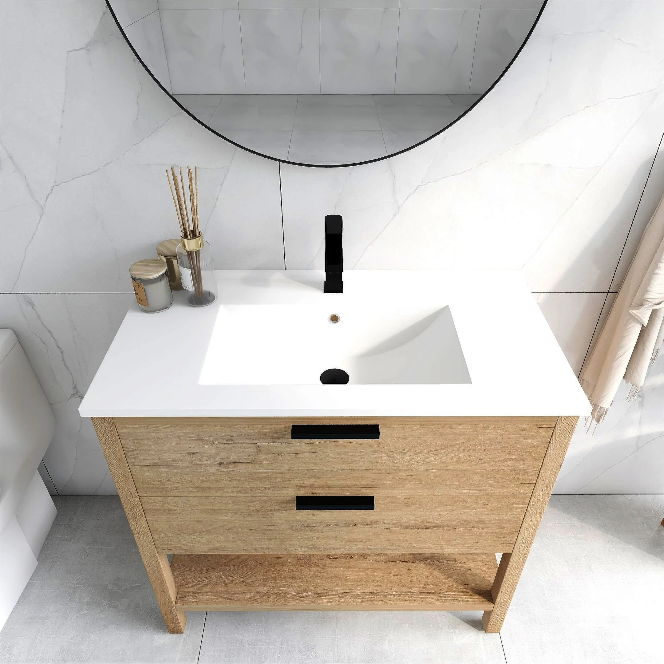 BNK 30/36 Inch Bathroom Vanity With Single Sink,Modern Bathroom Vanities With Soft Close Drawer And Shelf