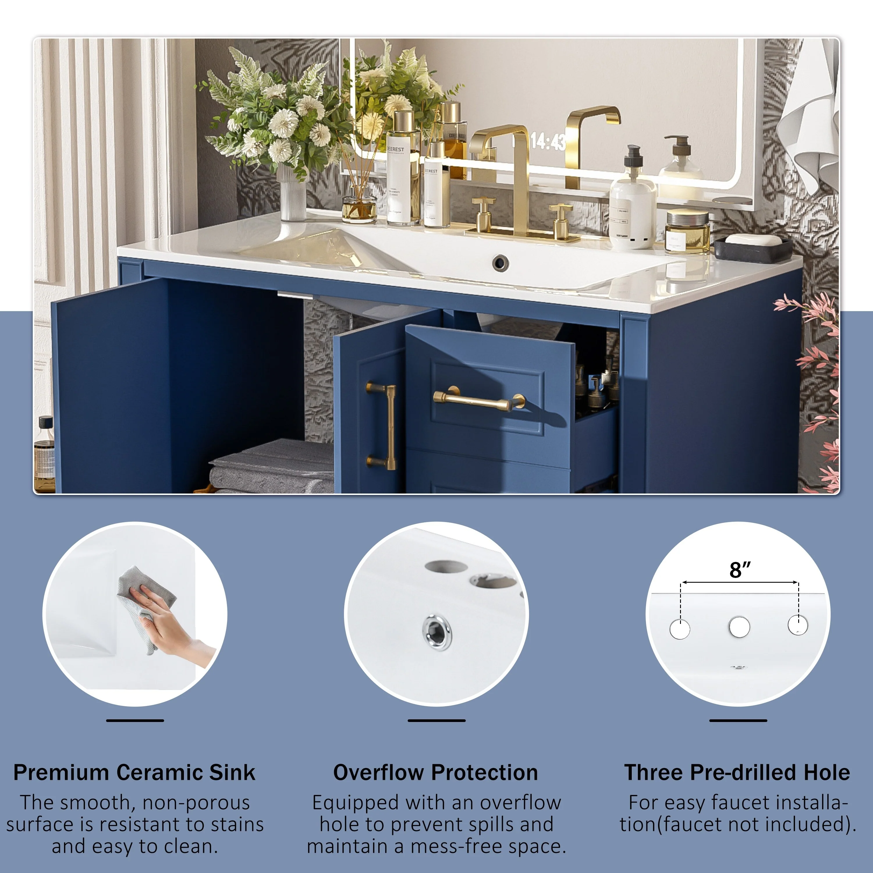 Bathroom Vanity with Resin Sink, Bathroom Vanity Set with 4 Drawers, Bathroom Storage Cabinet with 2 Soft Close Doors