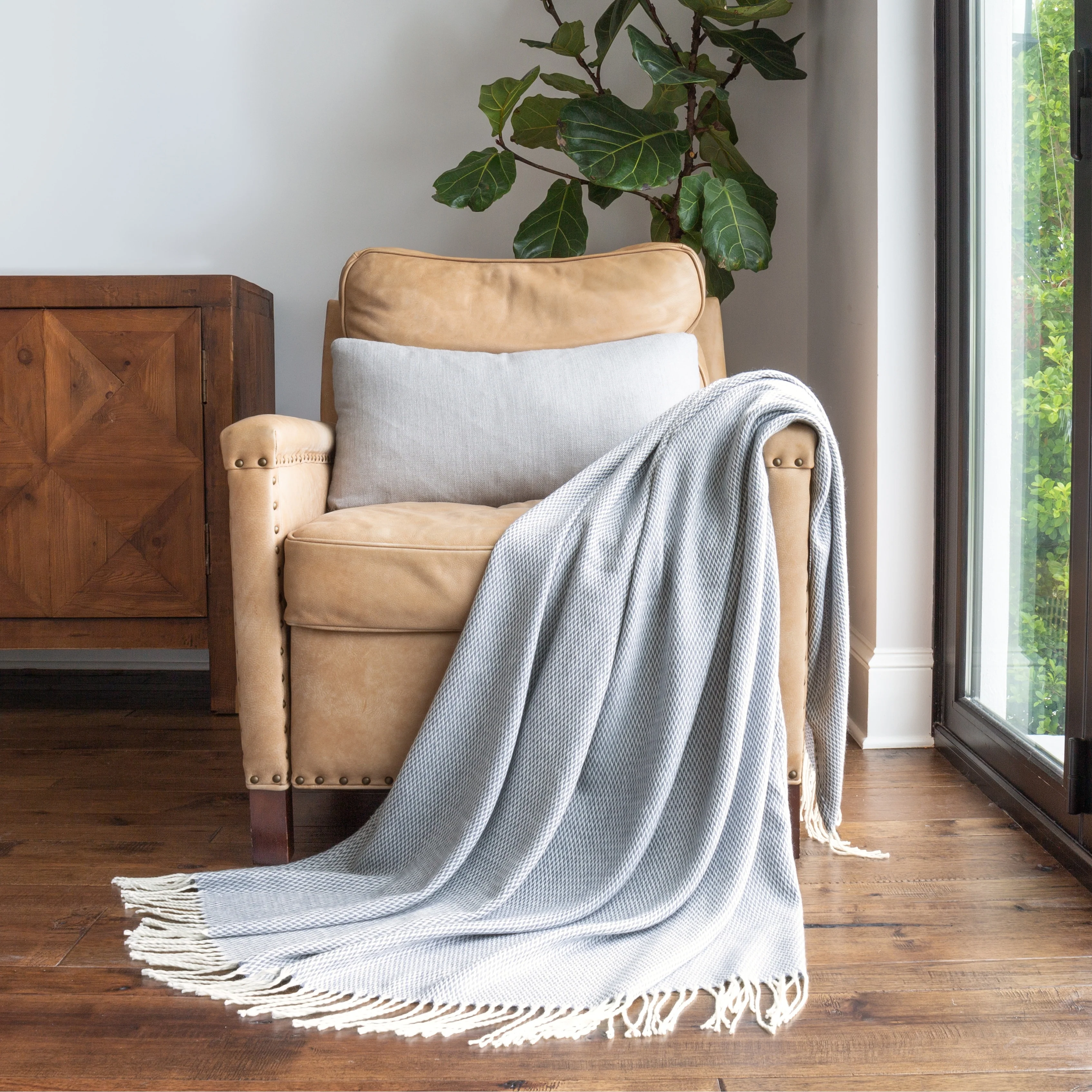 Becky Cameron Throw Blanket Herringbone with Fringed Edges