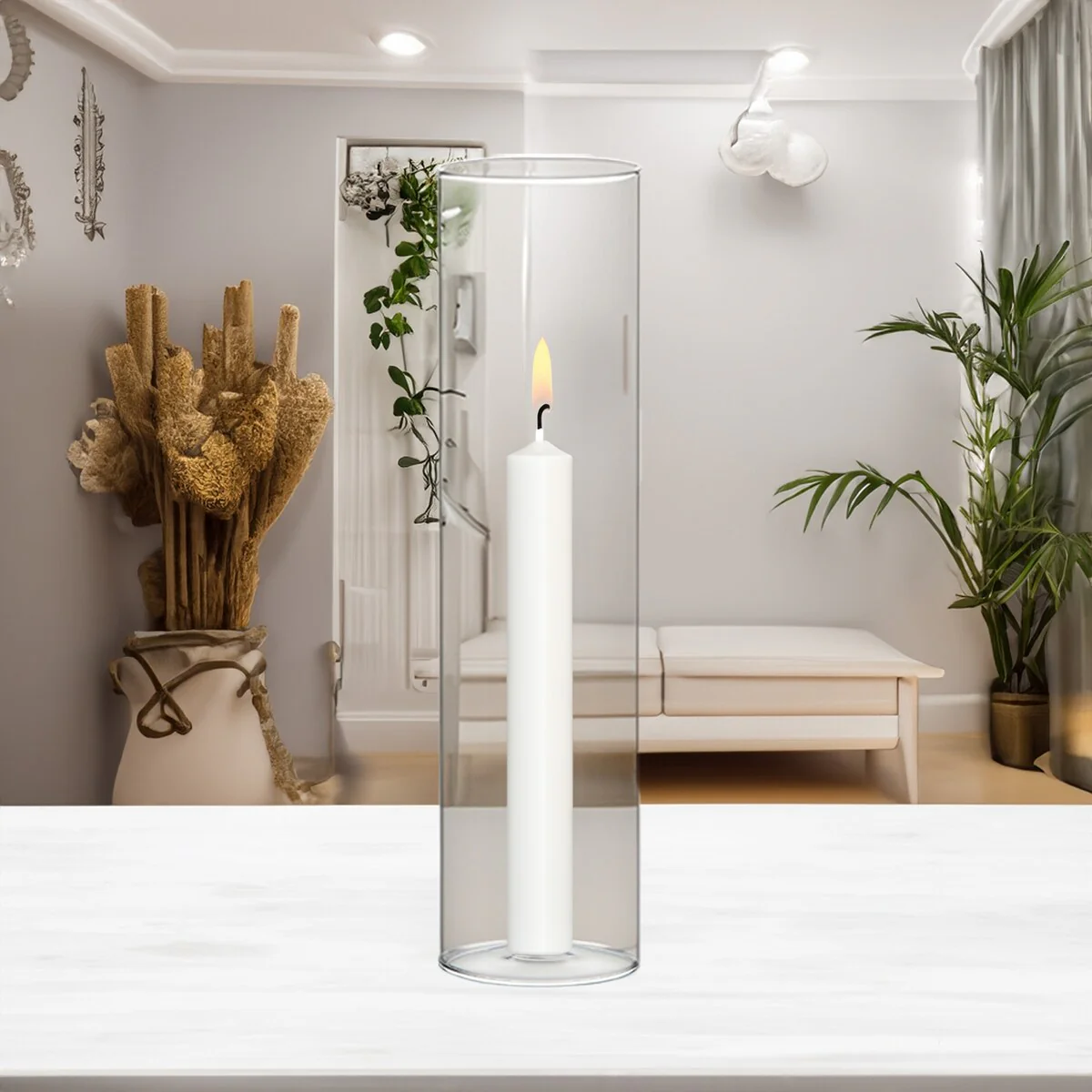 Clear Glass Cylinder Hurricane Chimney Tube, Candle Cover - 1 Piece