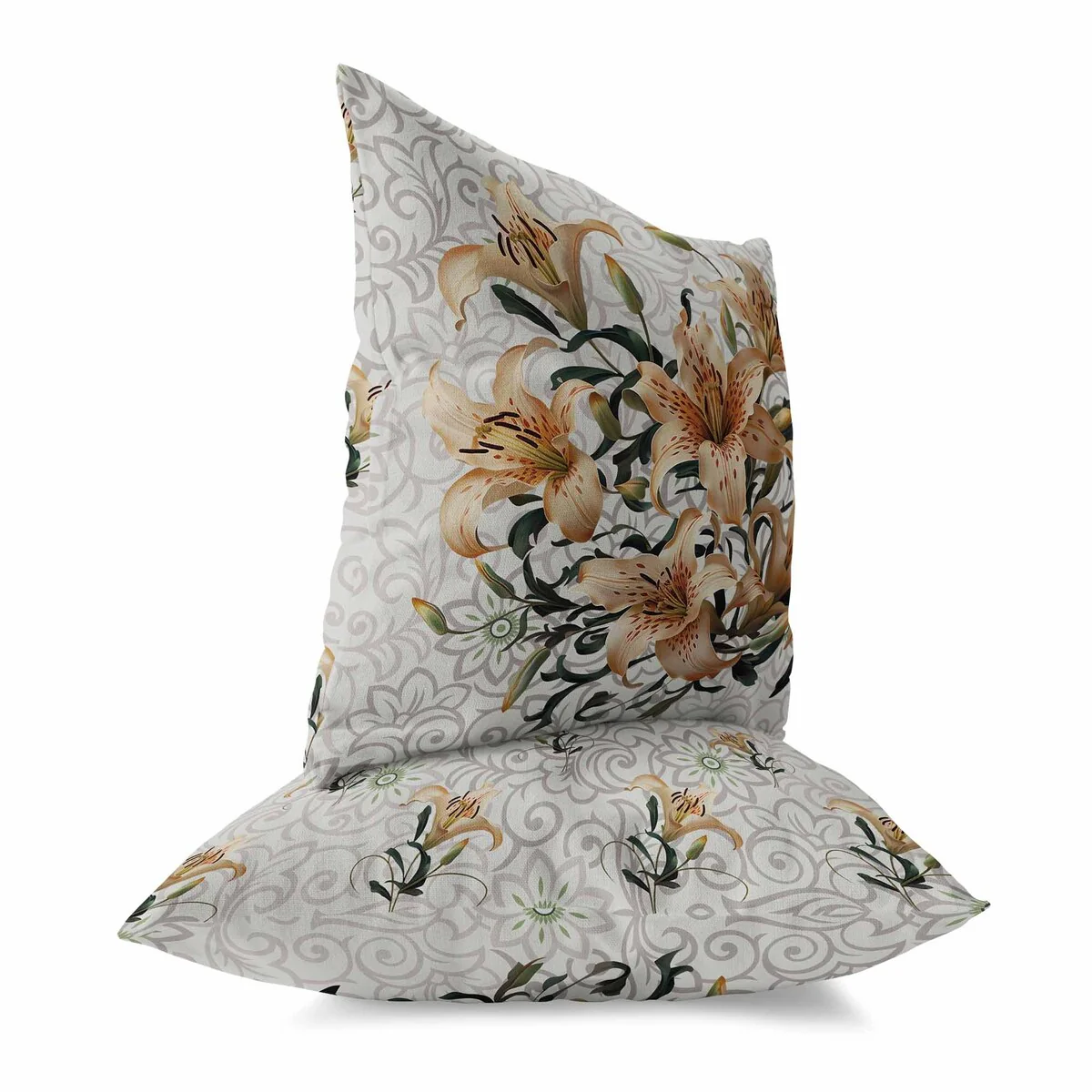 Grey And Vanilla Enchanted Lily Affair Indoor/Outdoor Throw Pillow Zipper