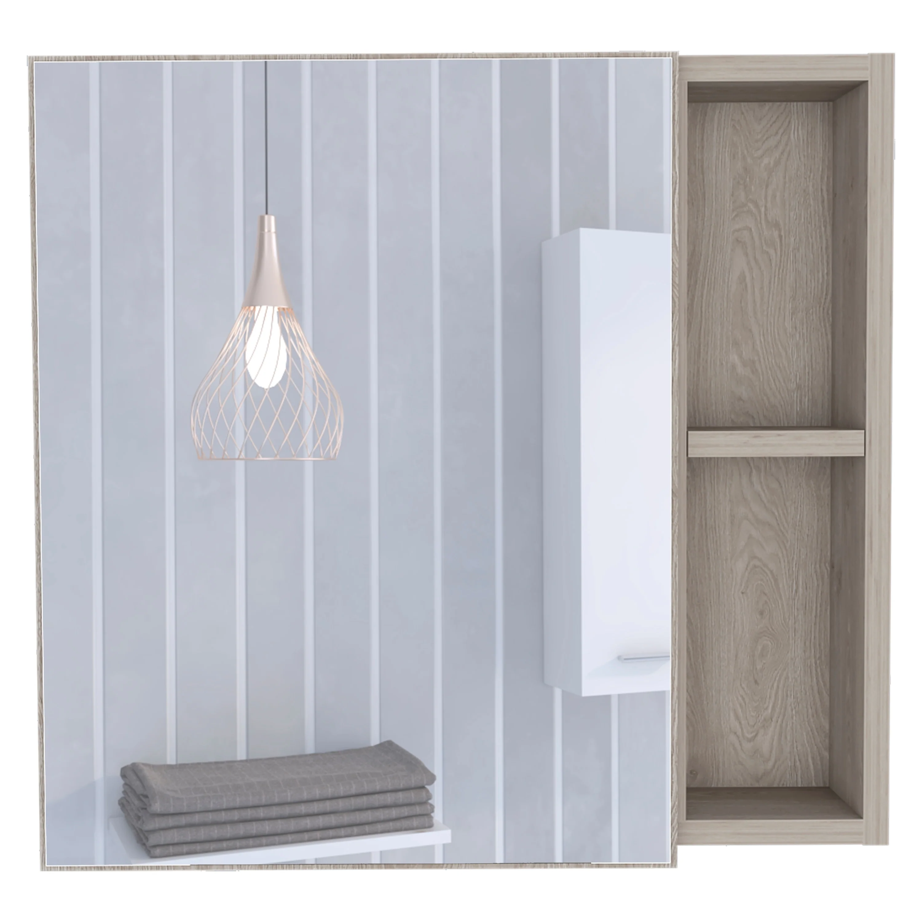 TUHOME Oman Medicine Cabinet with 2 Open Shelves, 3 Inner Shelves, and Mirror