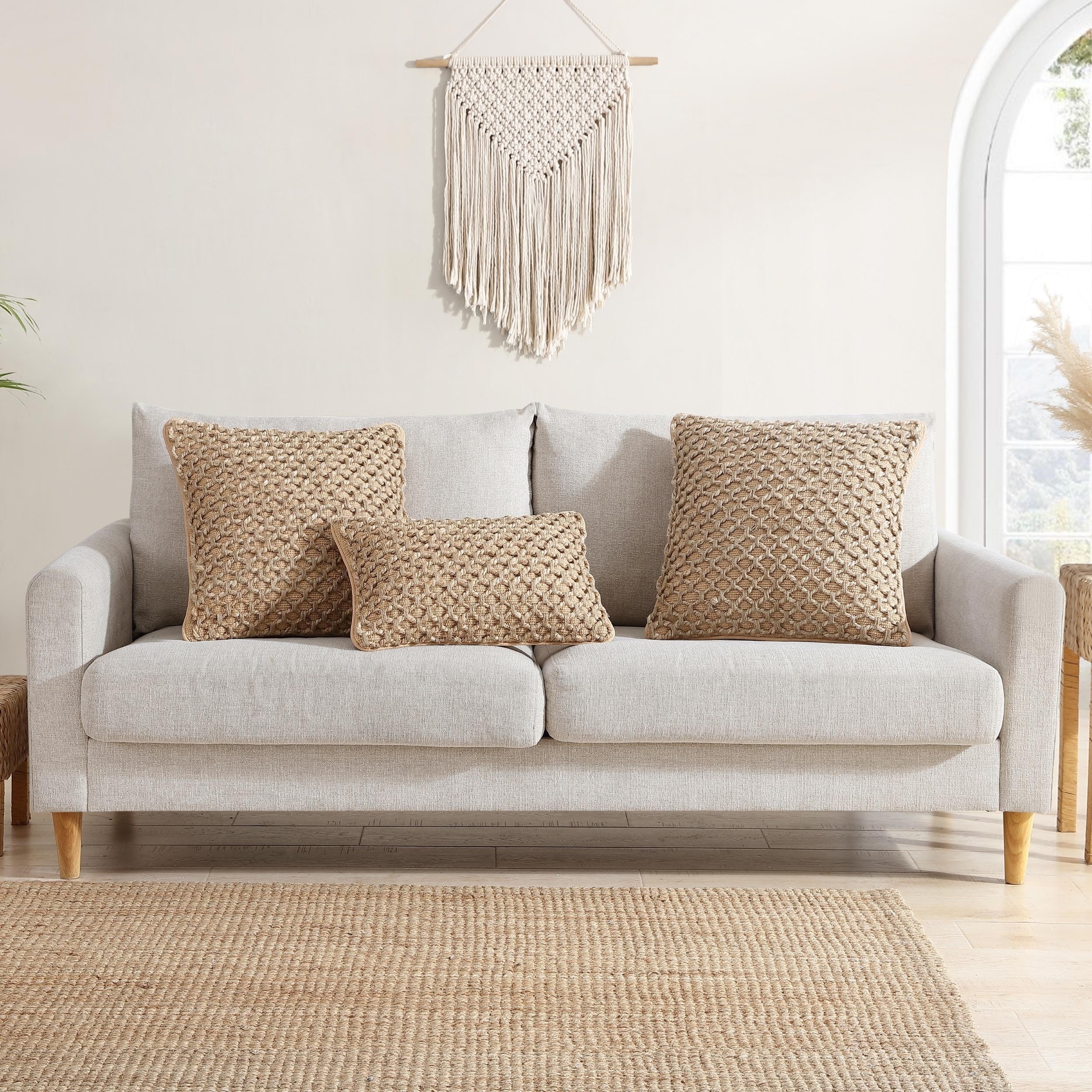 Boho Living Jada Braided Cotton/Jute Throw Pillow Covers