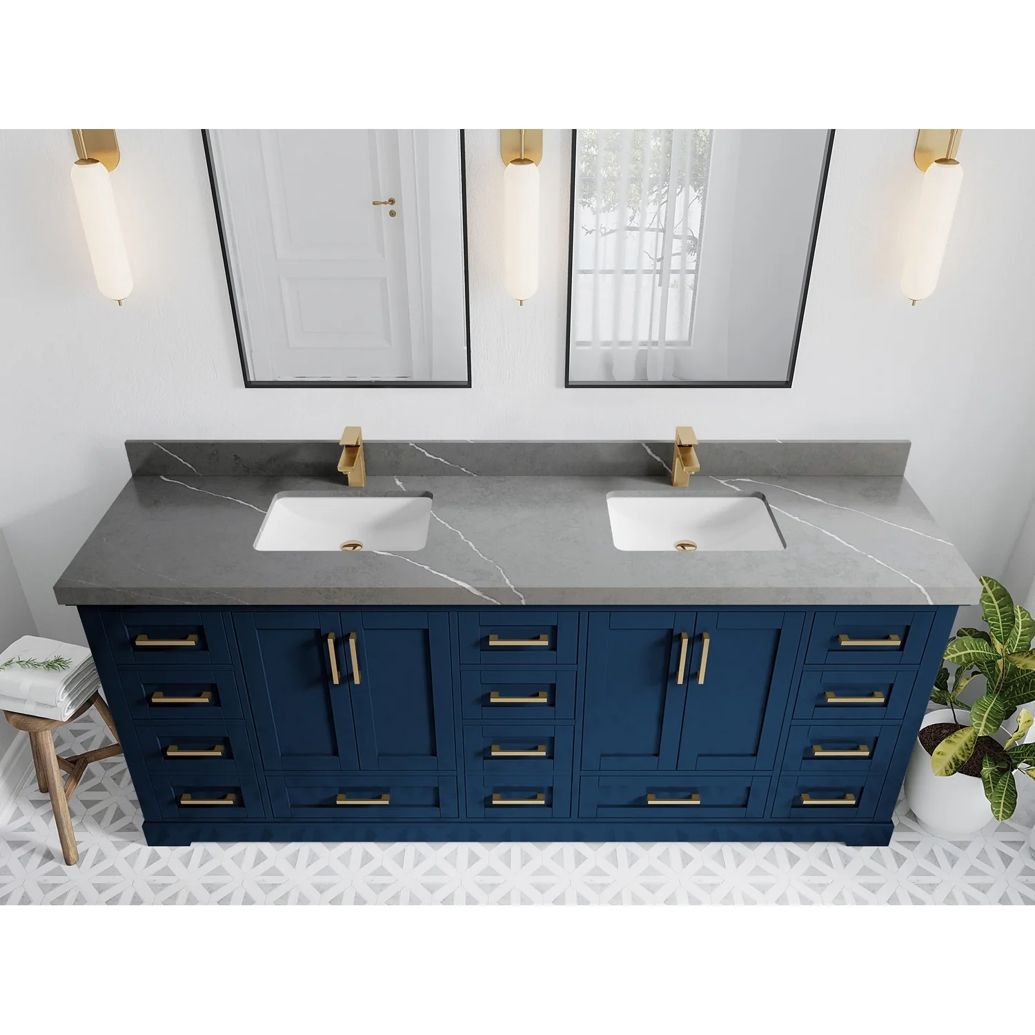 Willow Collection 84 in W x 22 in D x 36 in H Boston Double Bowl Sink Bathroom Vanity with Countertop