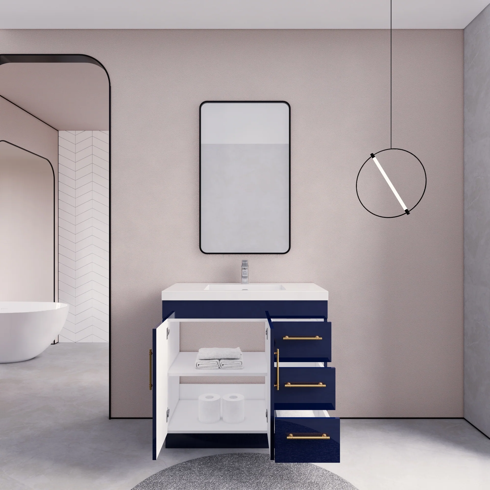 Eliza 36 Freestanding Vanity (Right Drawers) with Single Sink