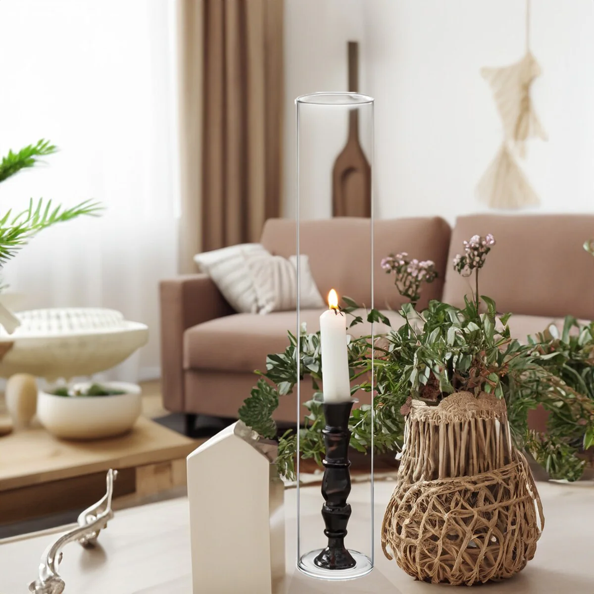 Clear Glass Cylinder Hurricane Chimney Tube, Candle Cover - 1 Piece