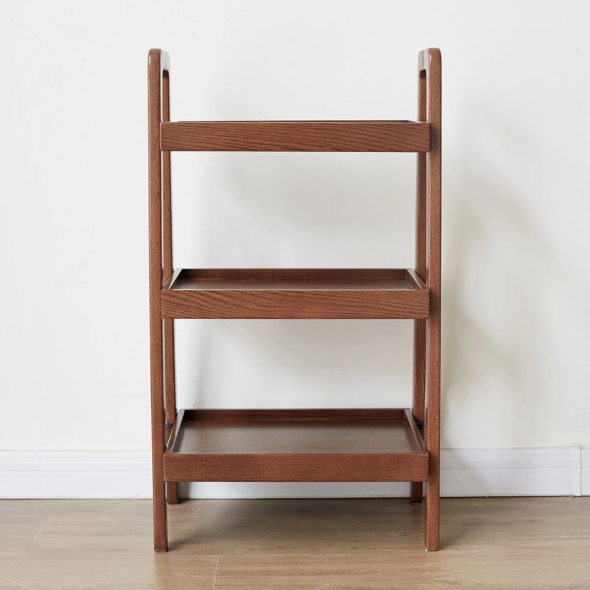 Walnut Finished Oak Wood Storage Ladder Shelf